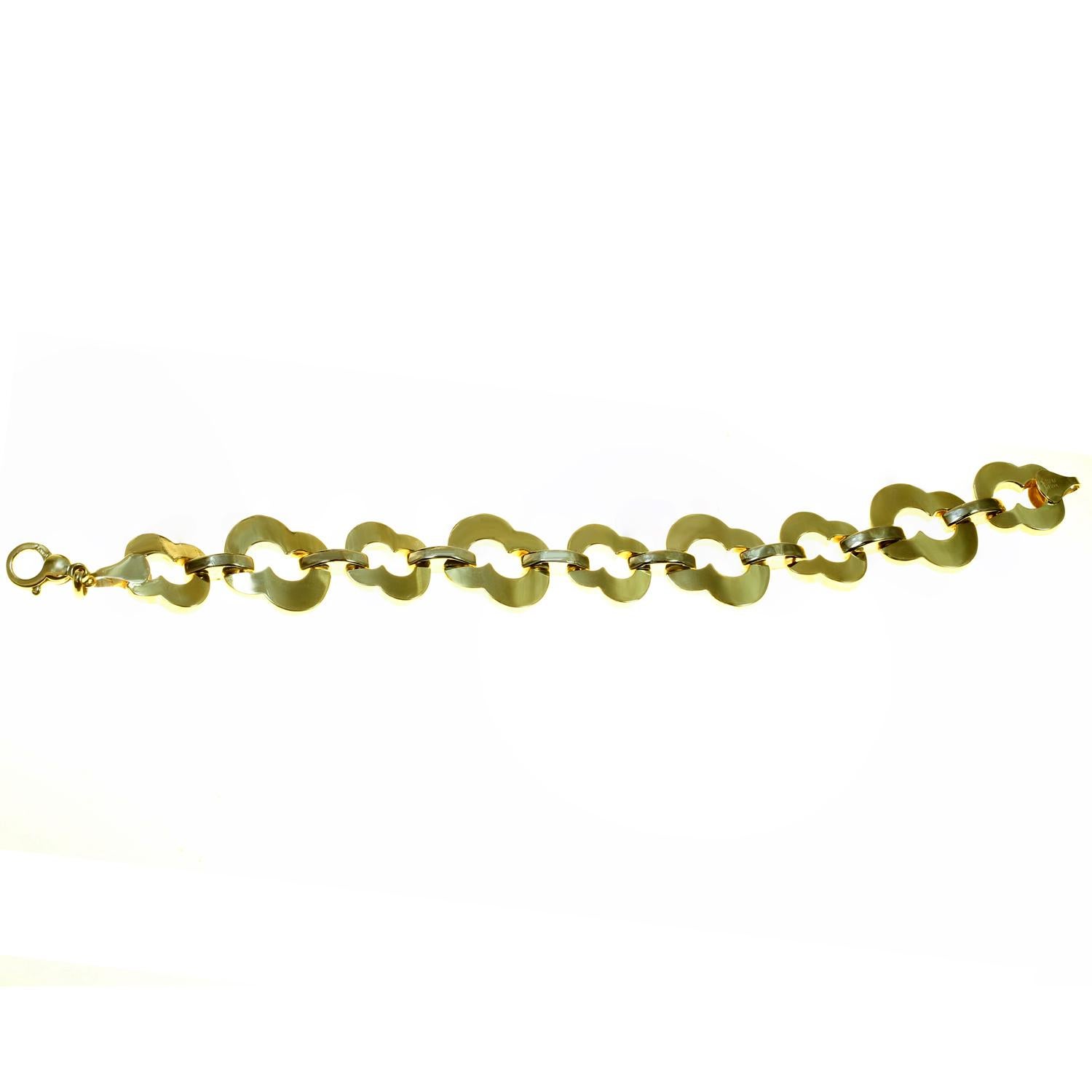 Baraka Yellow and White Gold Link Bracelet, Italy, 1990s In Good Condition For Sale In New York, NY