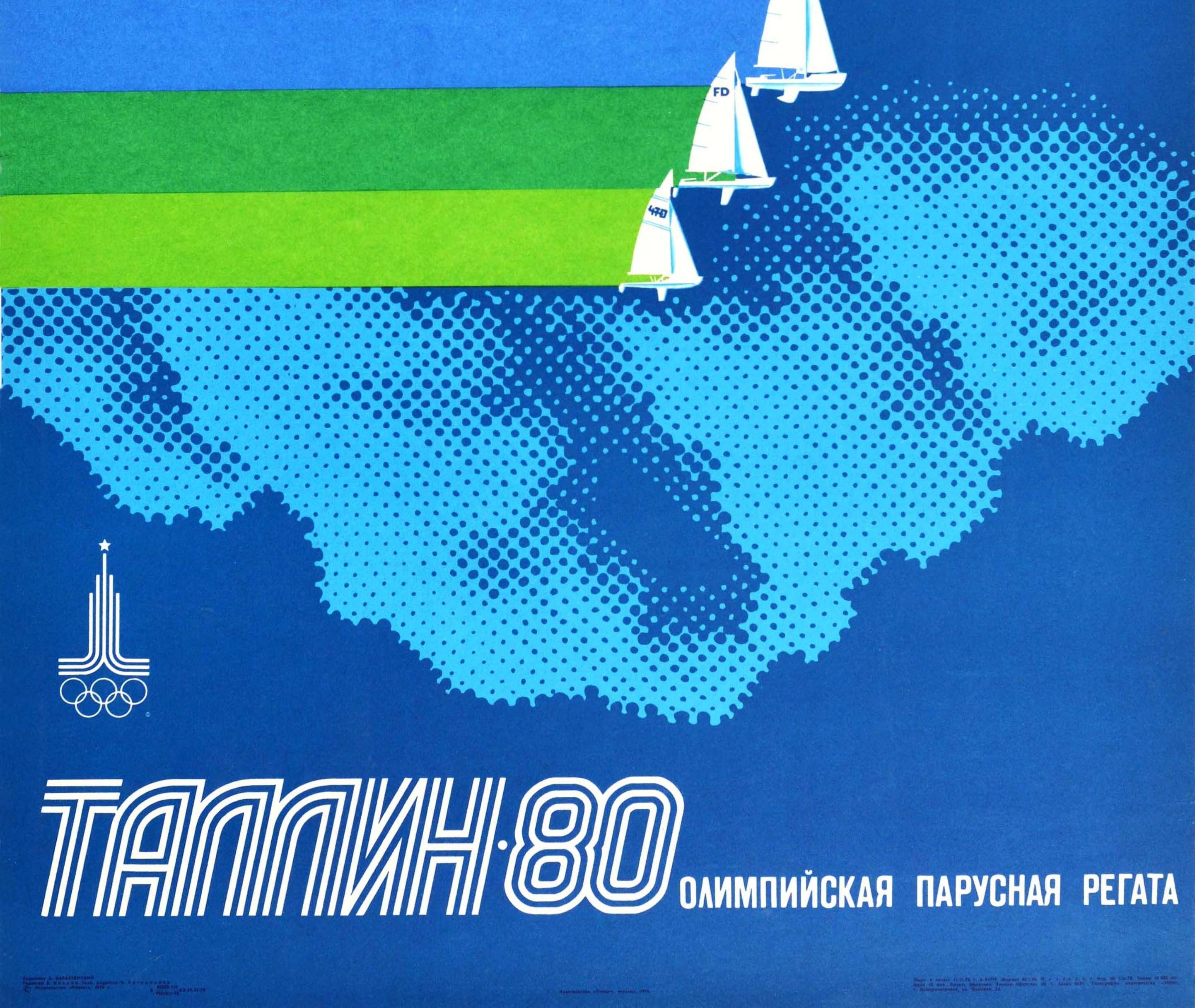 Original-Vintage-Sportplakat Moskauer Olympische Spiele Tallinn 80 Olympische Segelregatta (Blau), Print, von Barakhtyanskiy