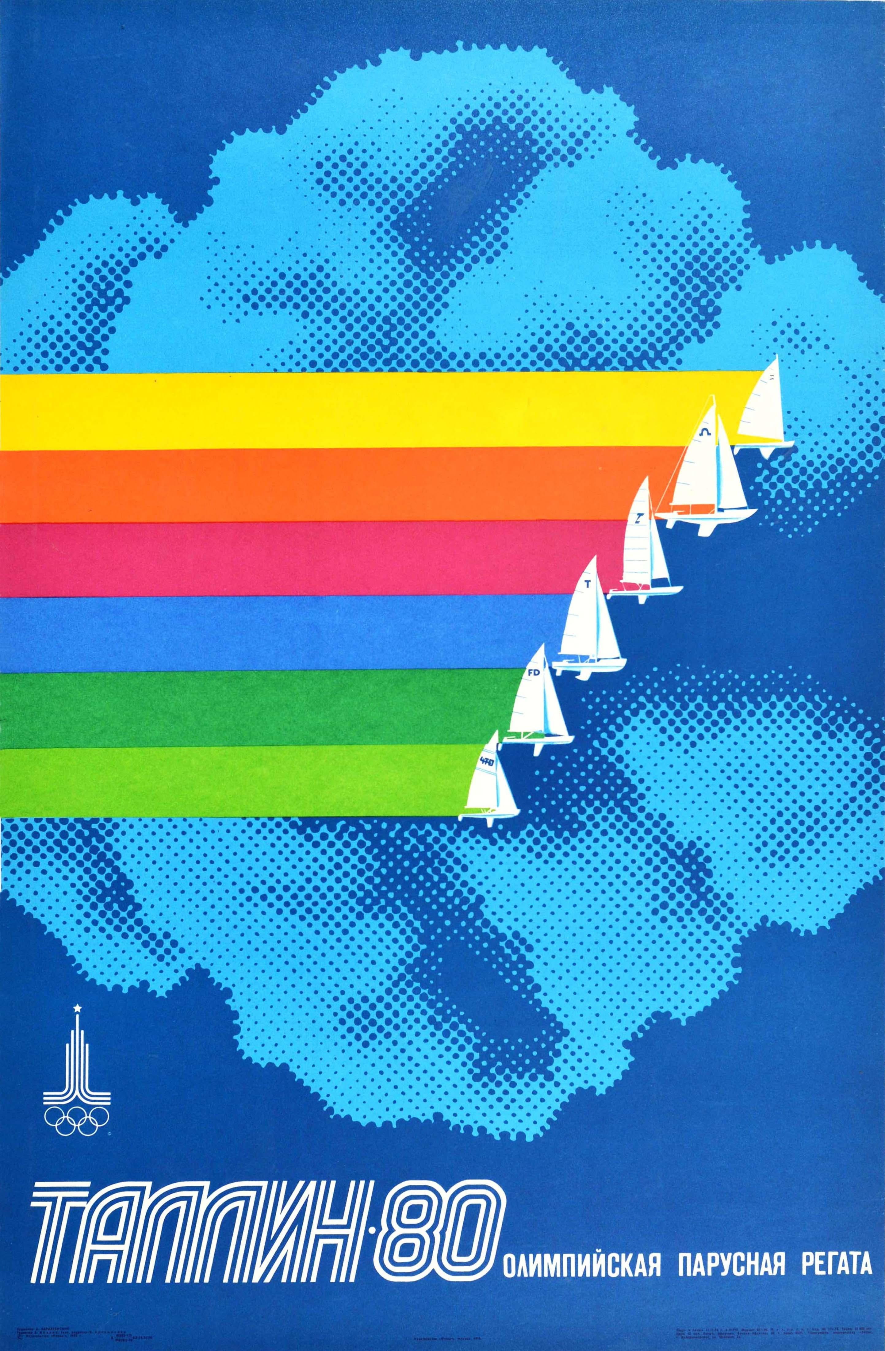 Barakhtyanskiy Print – Original-Vintage-Sportplakat Moskauer Olympische Spiele Tallinn 80 Olympische Segelregatta