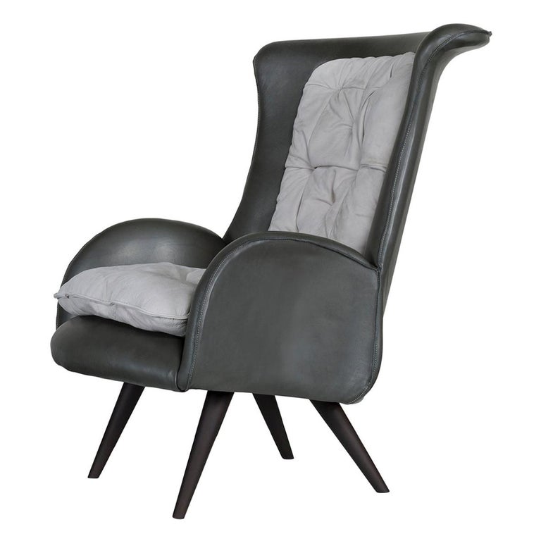 Modern Barão Armchair, Dark Green Leather, Handmade in Portugal by