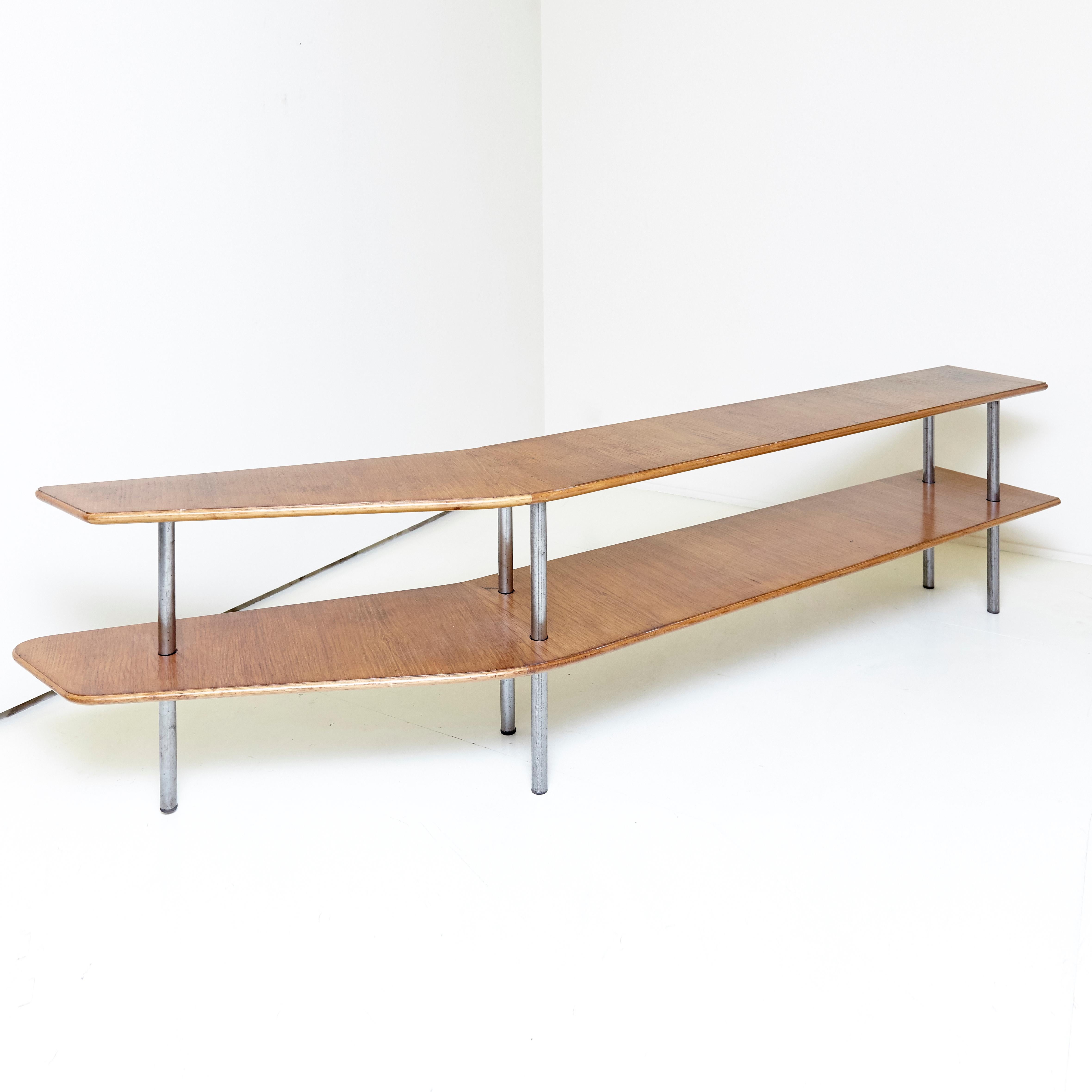 Mid-Century Modern Barba Corsini, Mid Century Modern, Ashwood and Iron Double Low Shelf, 1955