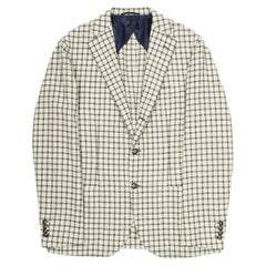 Barba Napoli Men's XL Brown Cream Checked Blazer Wool Silk Blend Italy