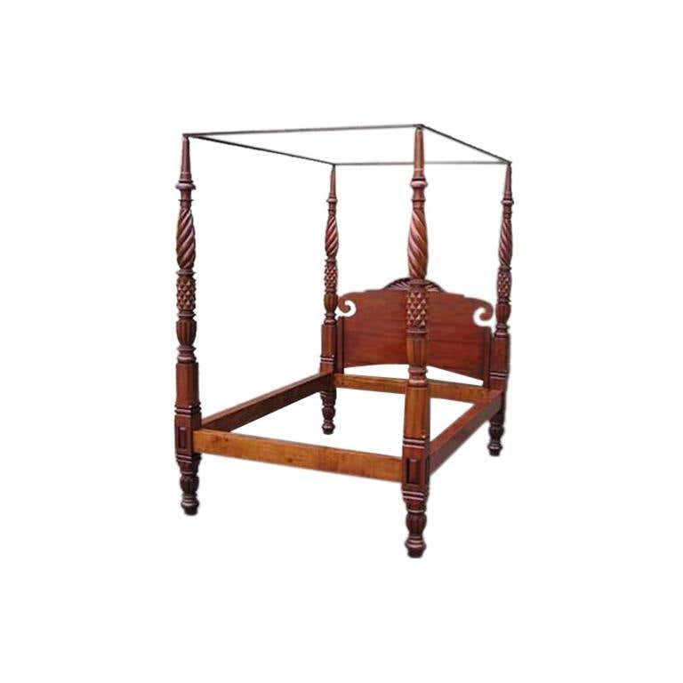 Charleston Mahogany Inlaid Four Poster Rice Bed. Circa 1810 For Sale at ...