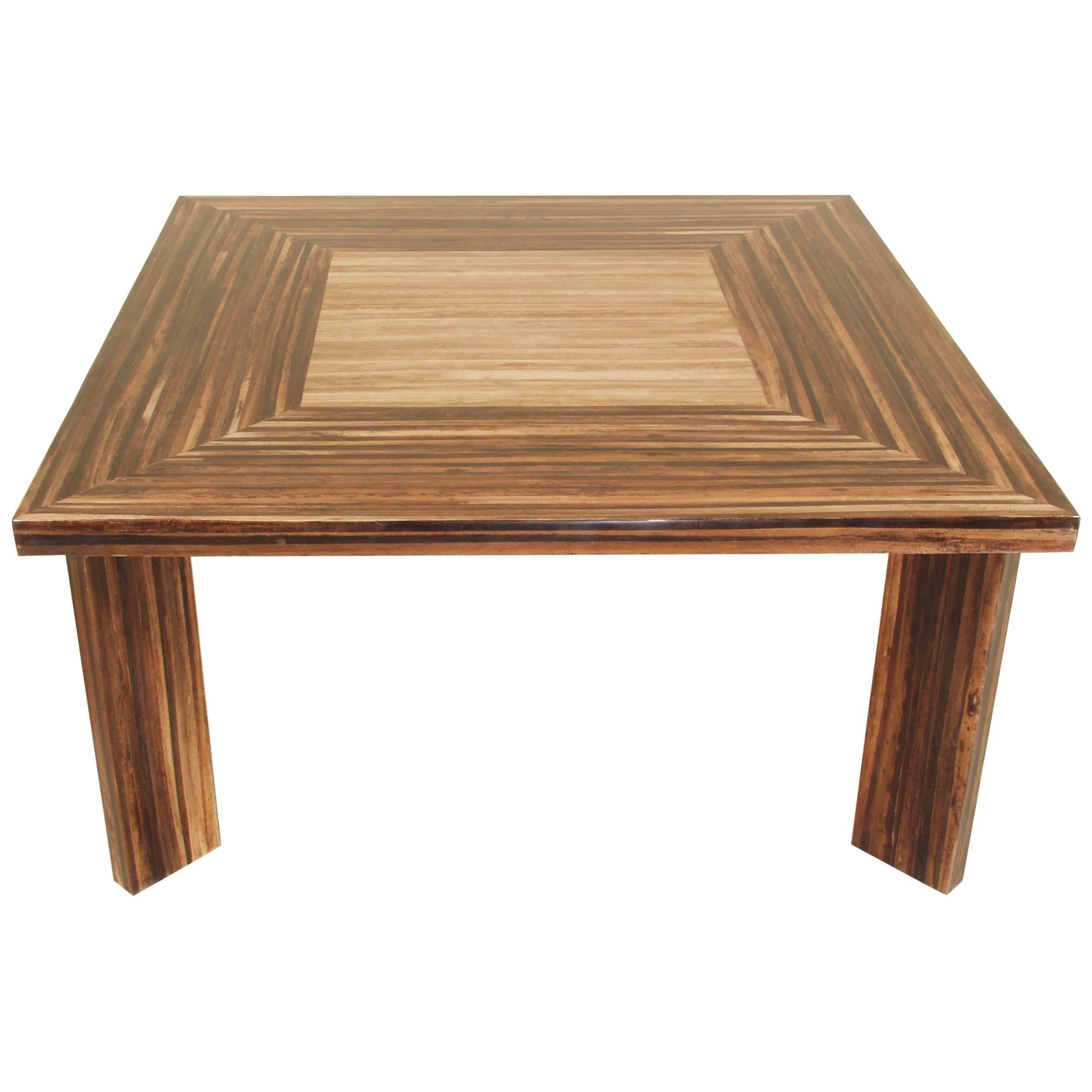 "Barbados" Square Dining Table in Dark Banana Bark with Honeycomb Finish For Sale