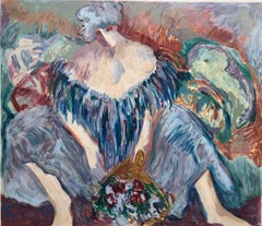 Sitzende Frau mit Blumen Große Lithographie