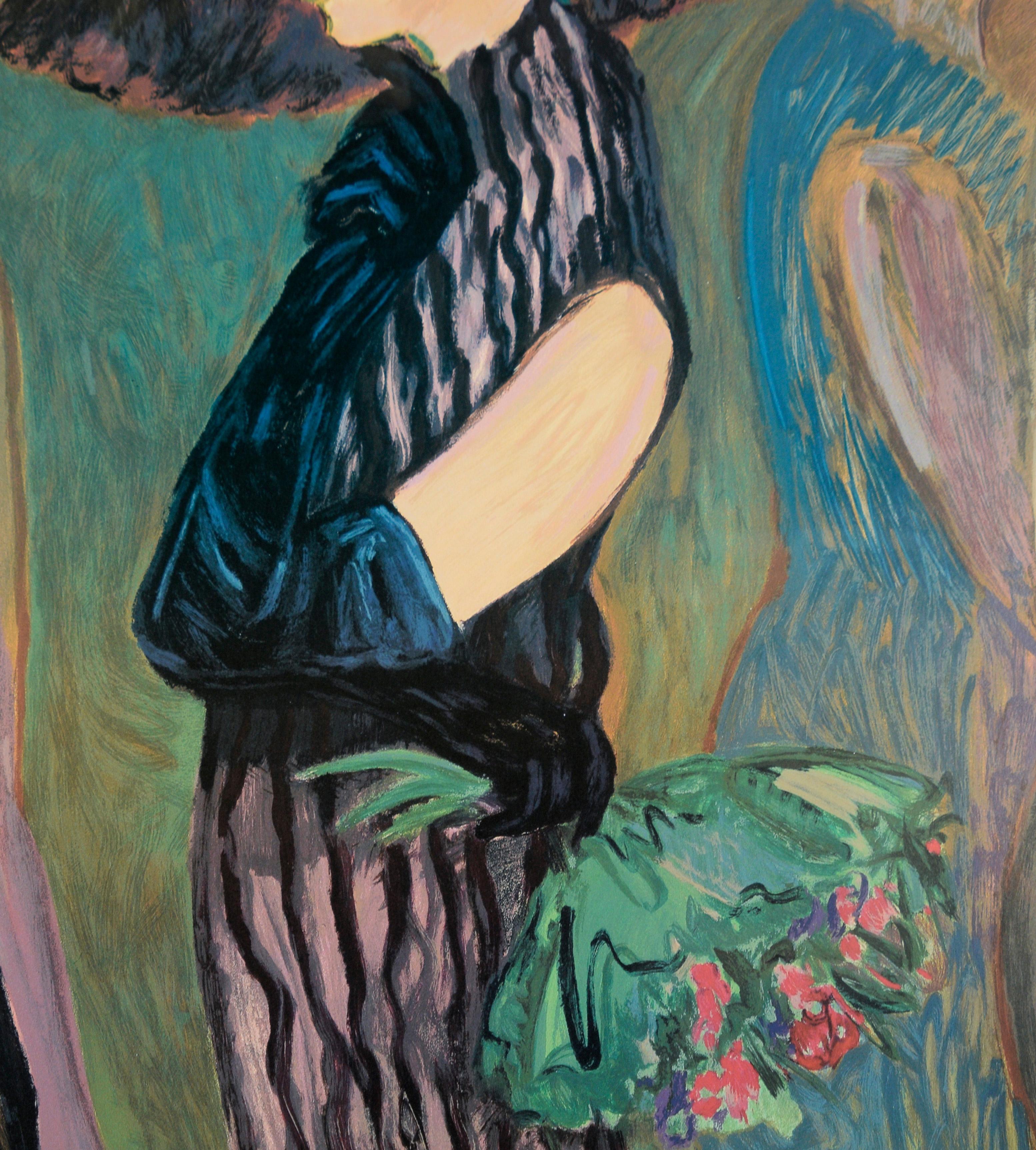 Woman in a Sunhat, die einen Blumenstrauß hält, von Künstlerin, Proofdruck auf Papier 1