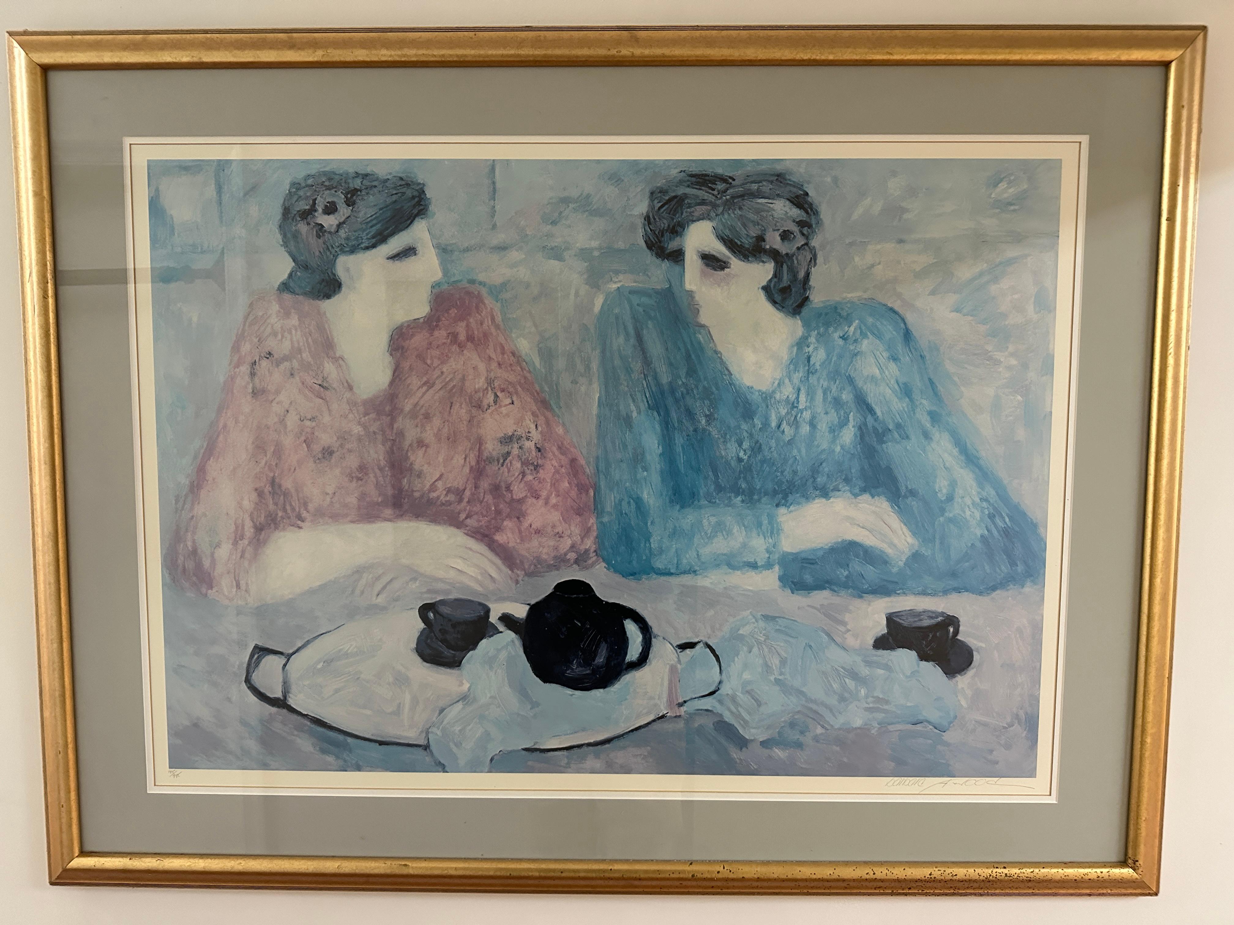 This artwork is an original seriolithograph (serigraph with lithograph) by American artist Barbara A. wood, born 1926. It is hand signed and numbered 145/975 in pencil by the artist. The image size is 125.25 X 37.75 inches, framed size is 34 X 45