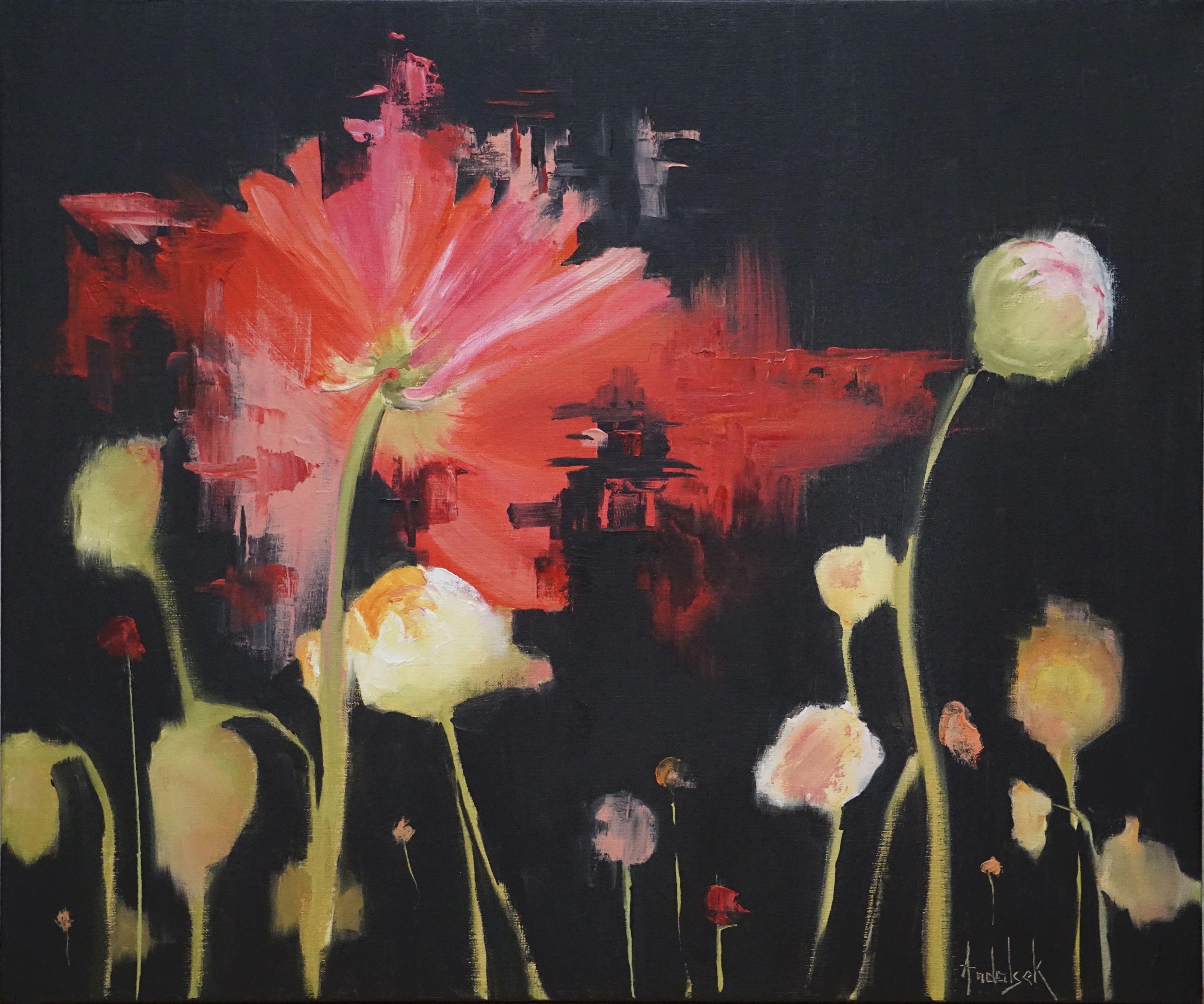 Barbara Andolsek Abstract Painting - Poppies, Painting, Oil on Canvas