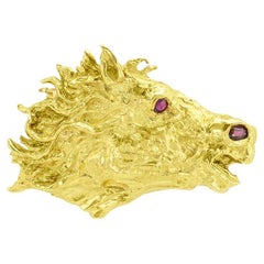Barbara Anton Ruby Yellow Gold Horse Head Slide Brooch