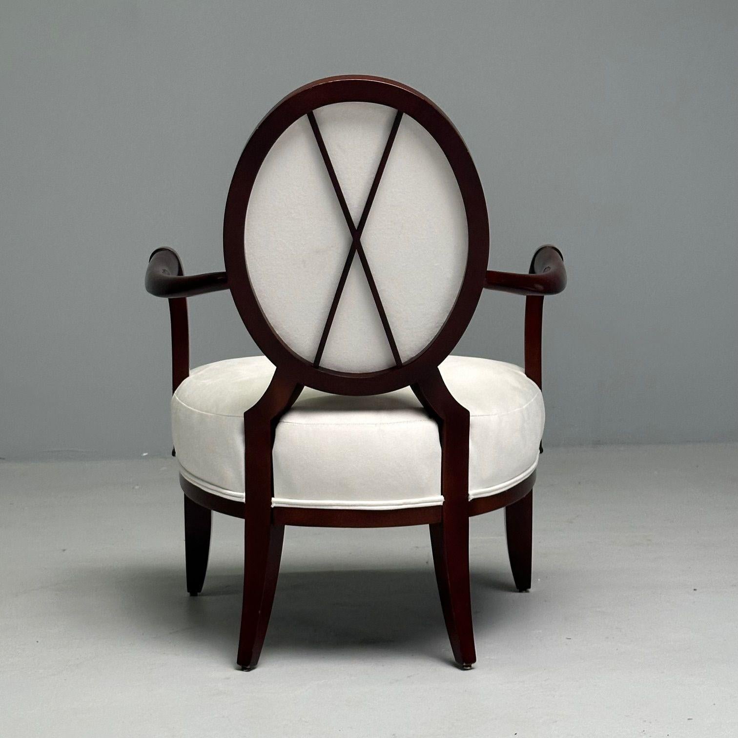 Barbara Barry, Baker Furniture, Art Deco, Armchairs, Mahogany, White Fabric 4