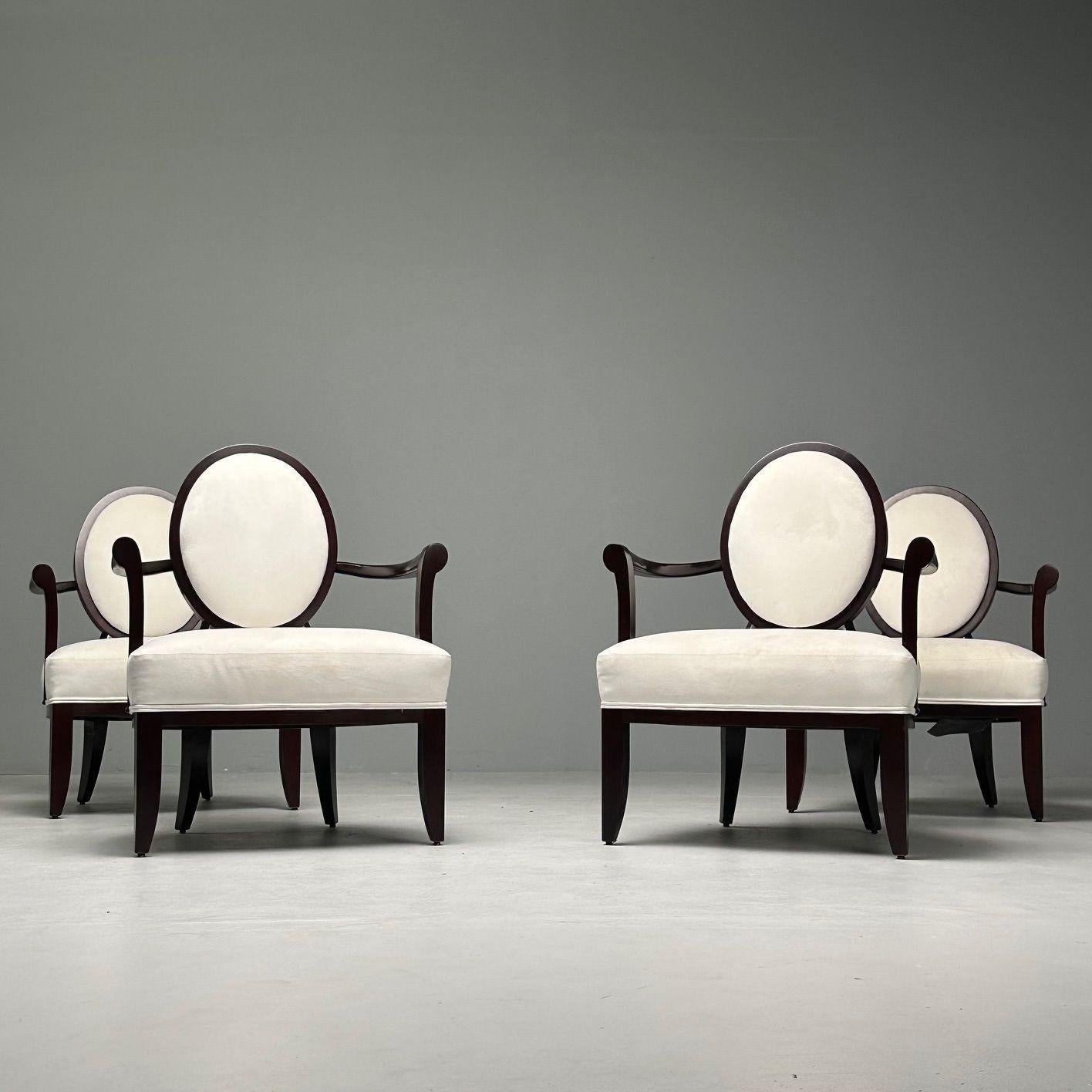 American Barbara Barry, Baker Furniture, Art Deco, Armchairs, Mahogany, White Fabric