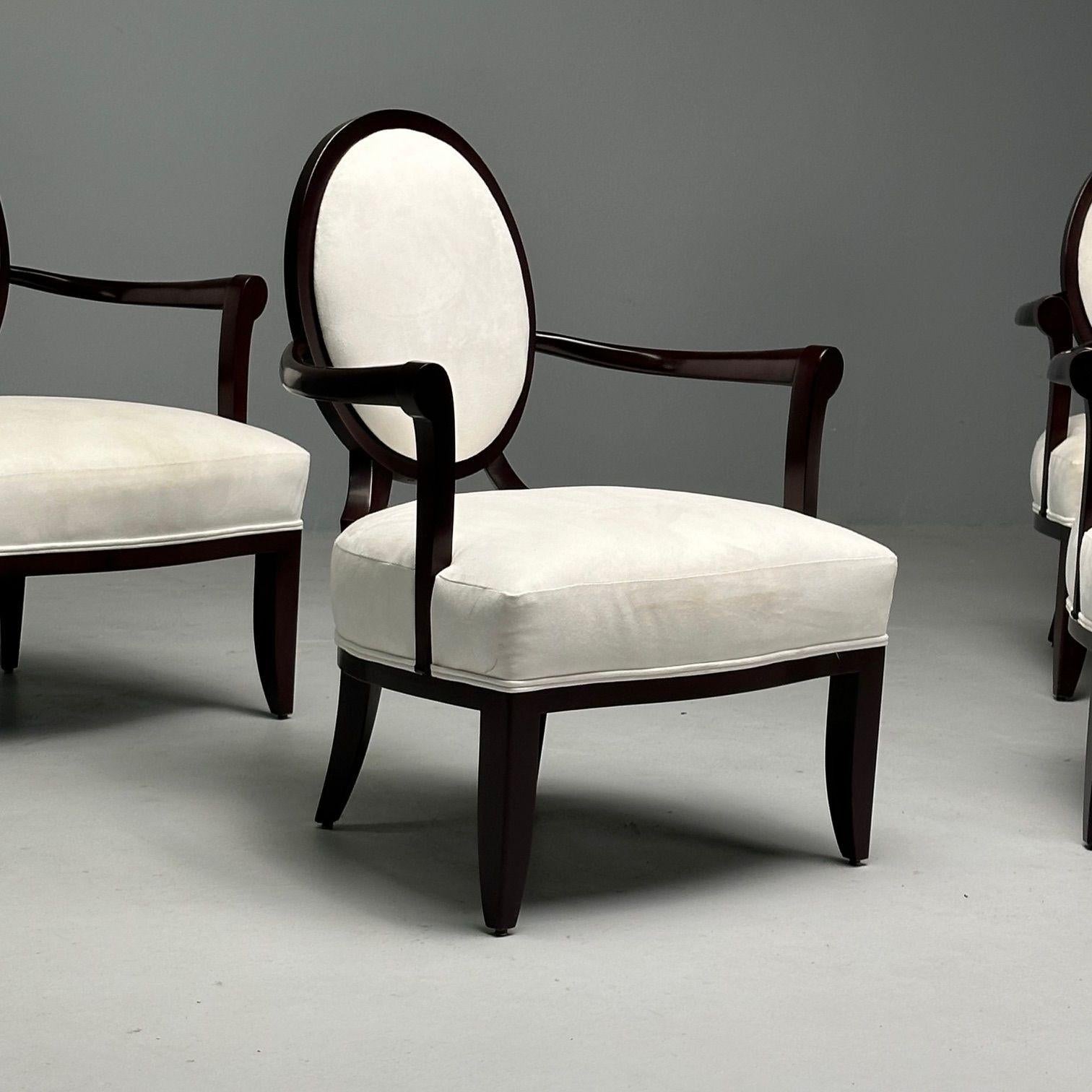 Barbara Barry, Baker Furniture, Art Deco, Armchairs, Mahogany, White Fabric In Good Condition In Manhasset, NY