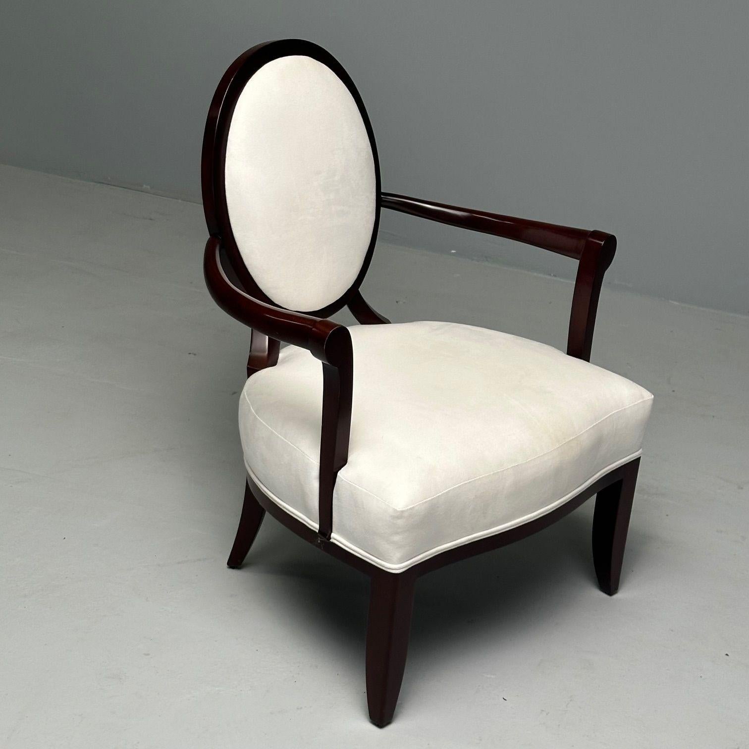Wood Barbara Barry, Baker Furniture, Art Deco, Armchairs, Mahogany, White Fabric