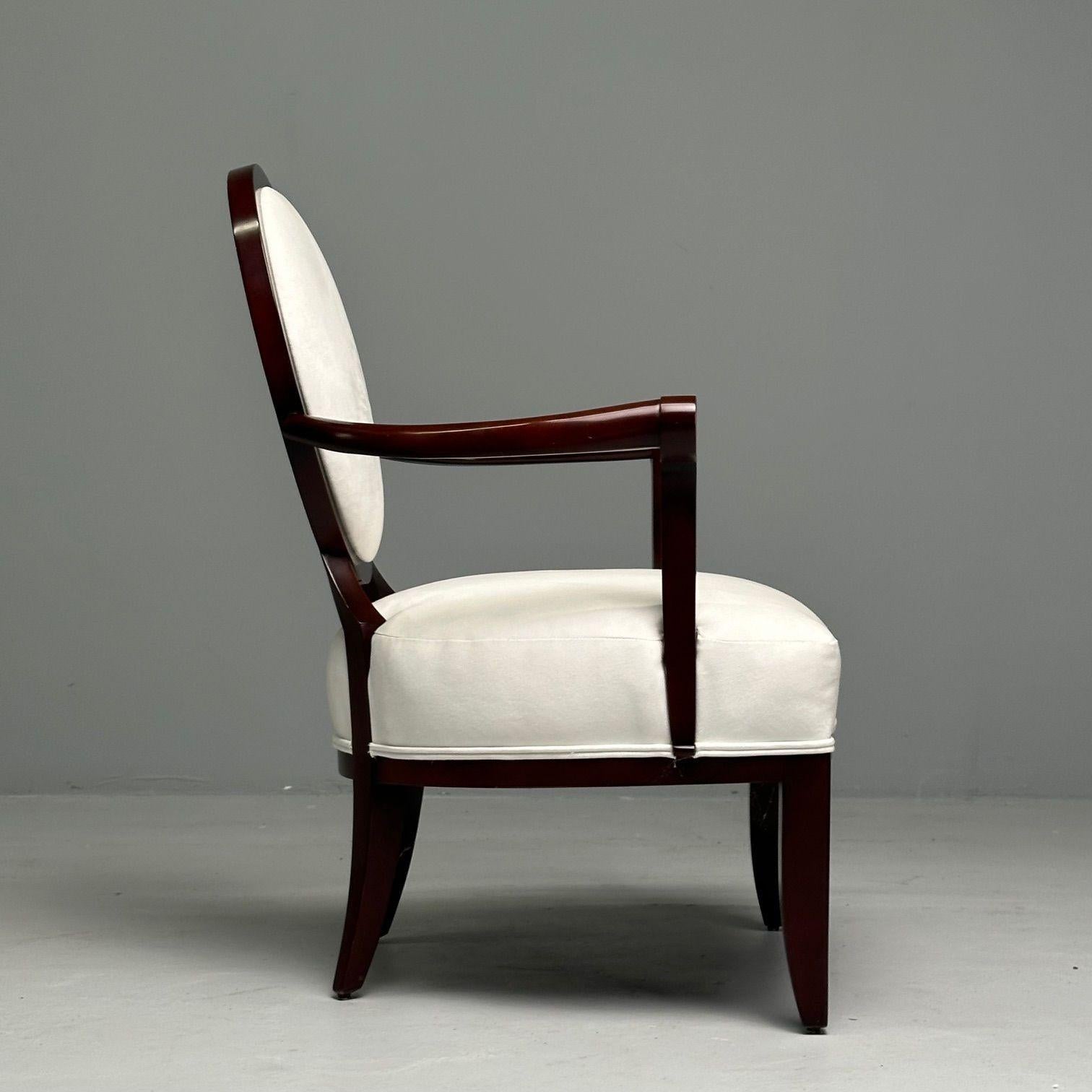 Barbara Barry, Baker Furniture, Art Deco, Armchairs, Mahogany, White Fabric 1