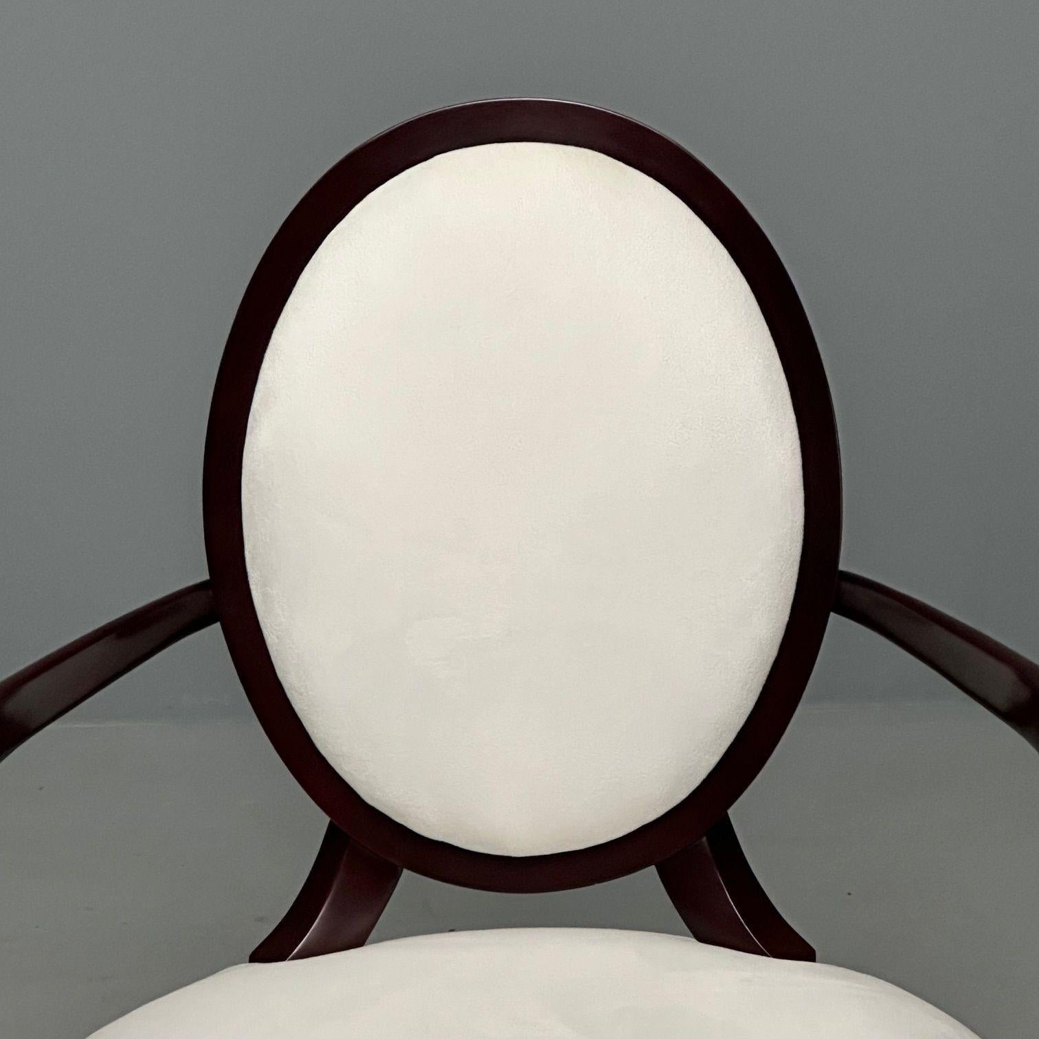 Barbara Barry, Baker Furniture, Art Deco, Armchairs, Mahogany, White Fabric 2