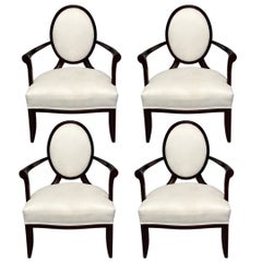 Barbara Barry, Baker Furniture, Art Deco, Armchairs, Mahogany, White Fabric