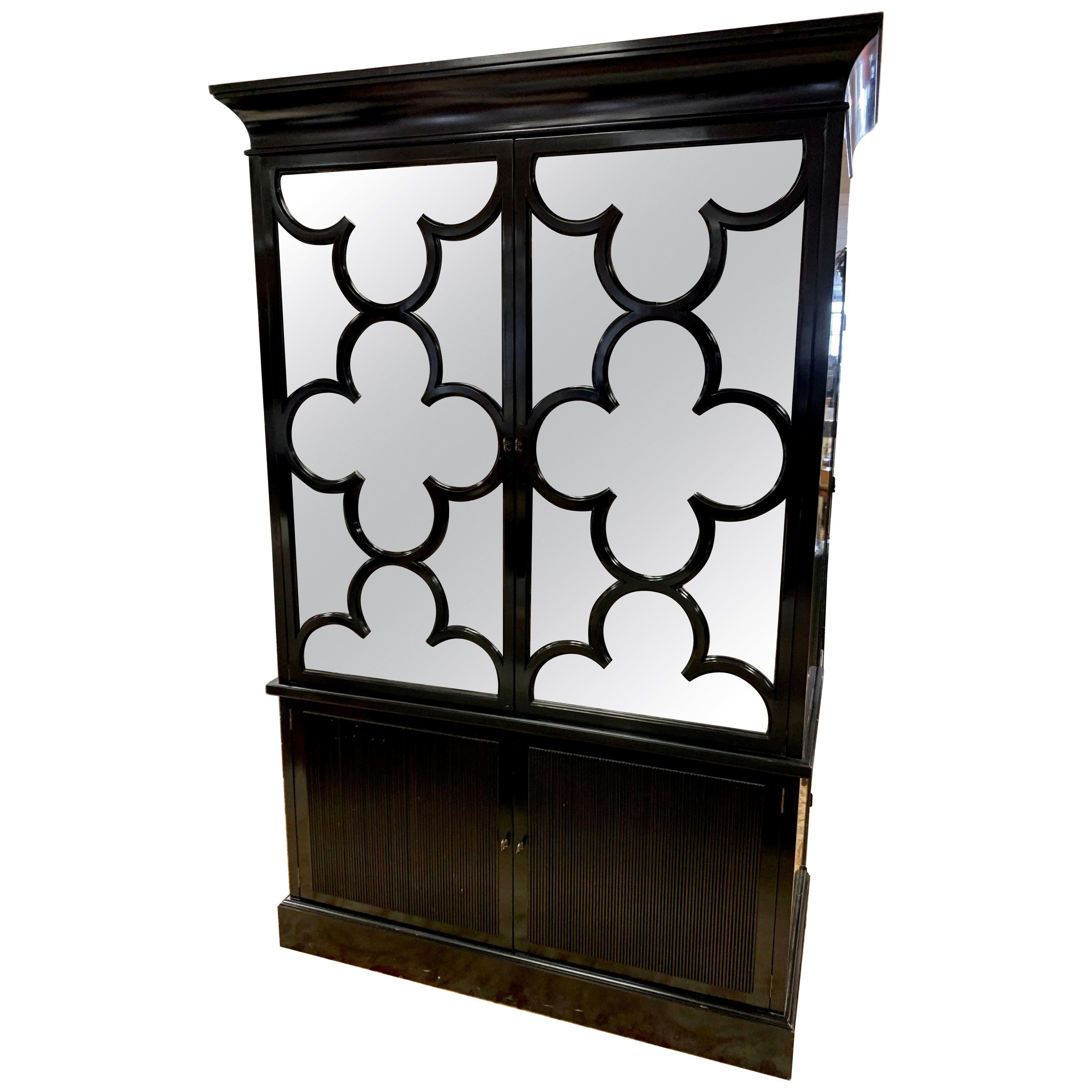 Barbara Barry Baker Furniture Black Lacquered Mirrored Wardrobe Cabinet Armoire