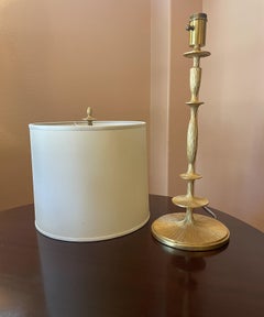 Barbara Barry Brass Table Lamp with White Linen Shade and Brass Finial