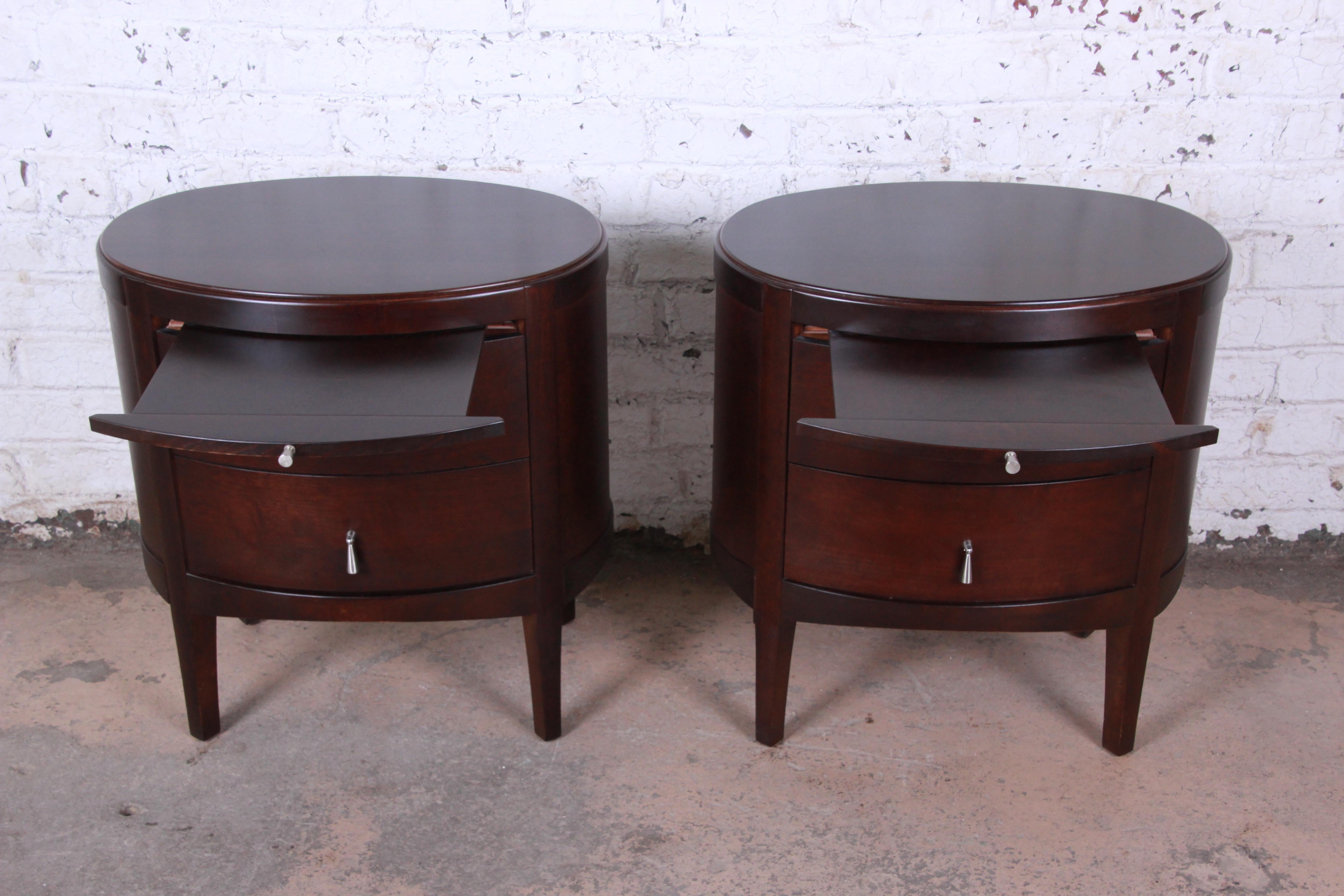 Modern Barbara Barry Dark Mahogany Nightstands, Pair