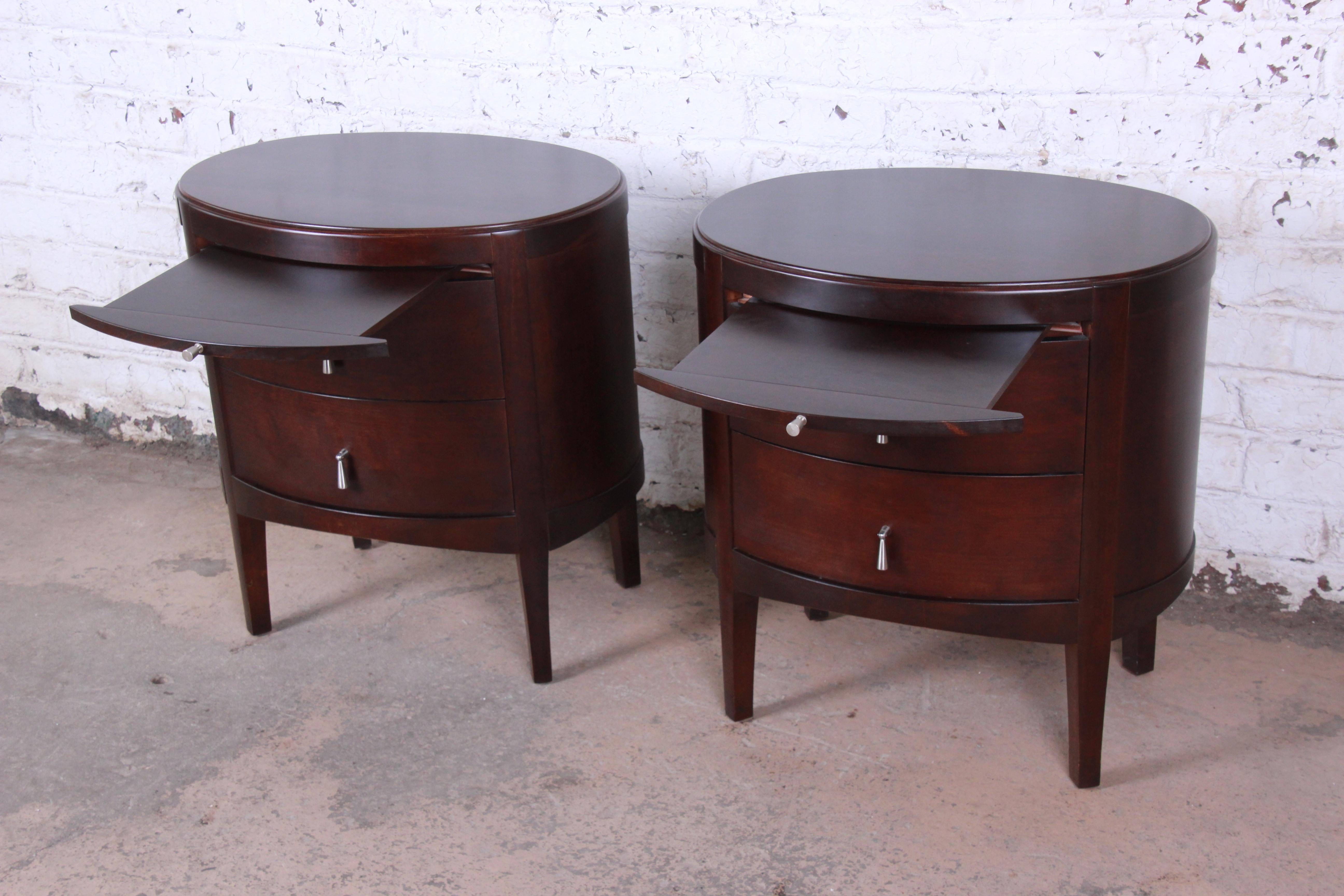 American Barbara Barry Dark Mahogany Nightstands, Pair