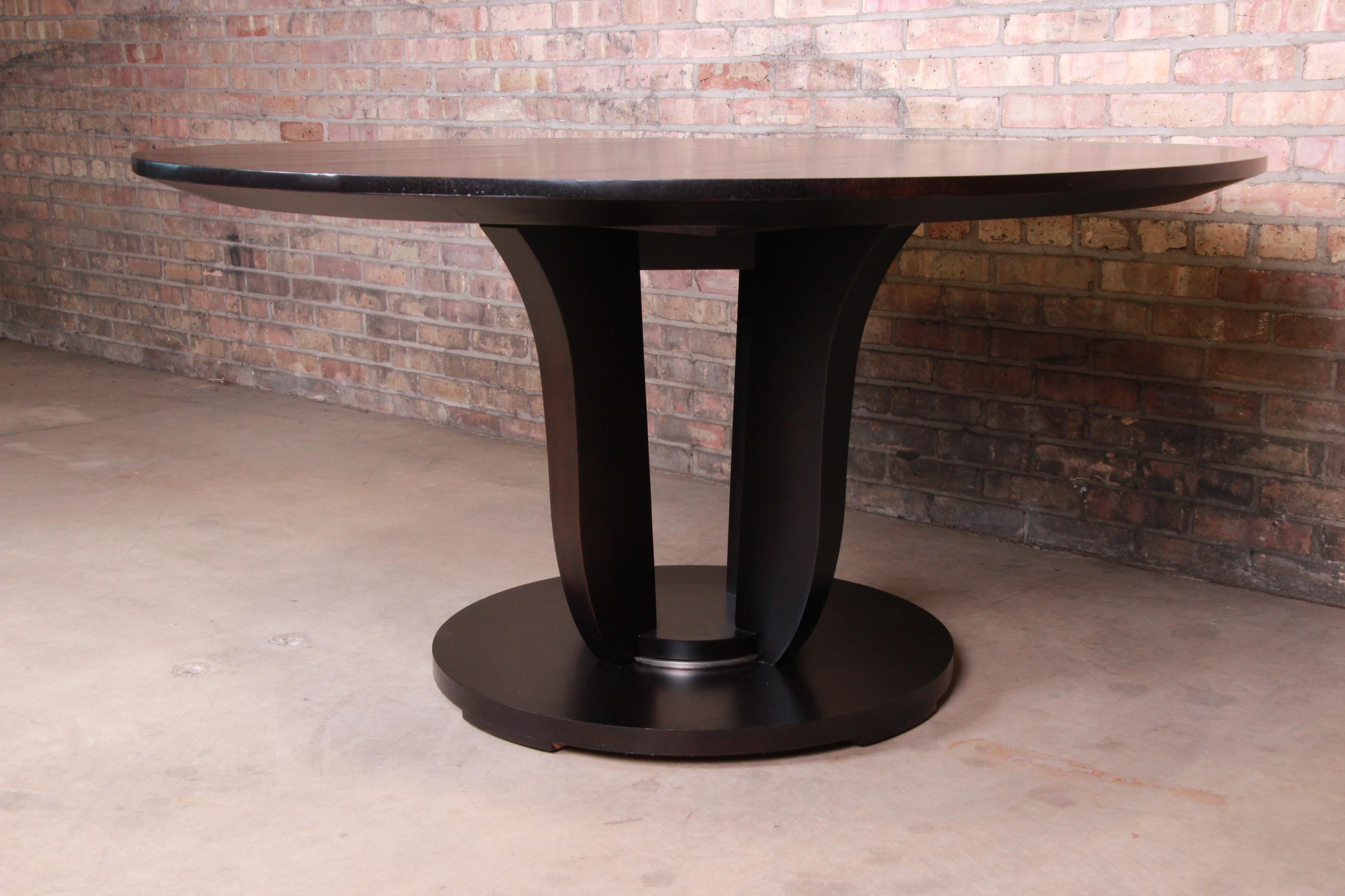 Barbara Barry for Baker Dark Mahogany Round Pedestal Dining Table, Restored In Good Condition In South Bend, IN