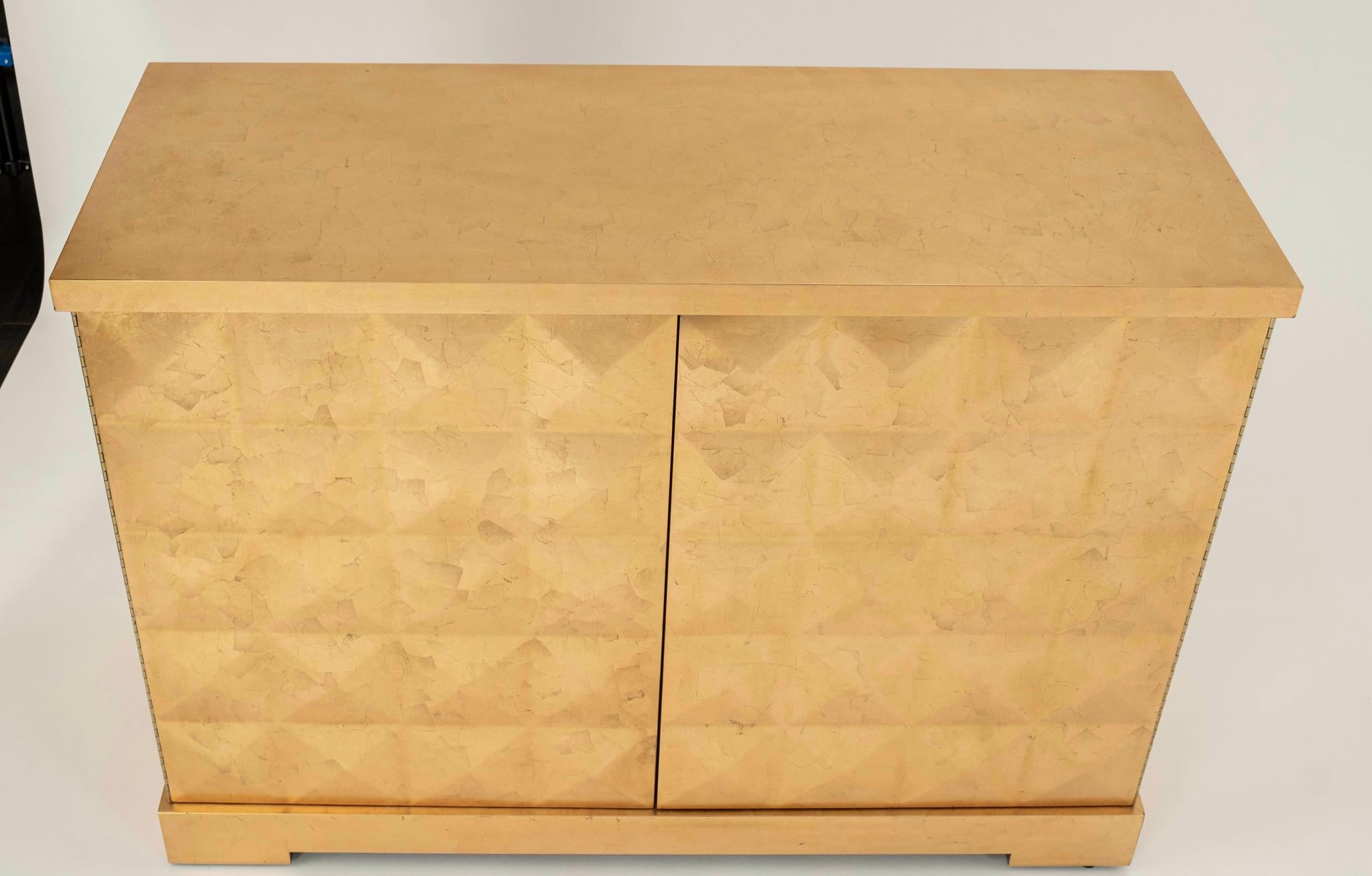 20th Century Barbara Barry for Baker Diamond Gold Leaf Cabinet For Sale