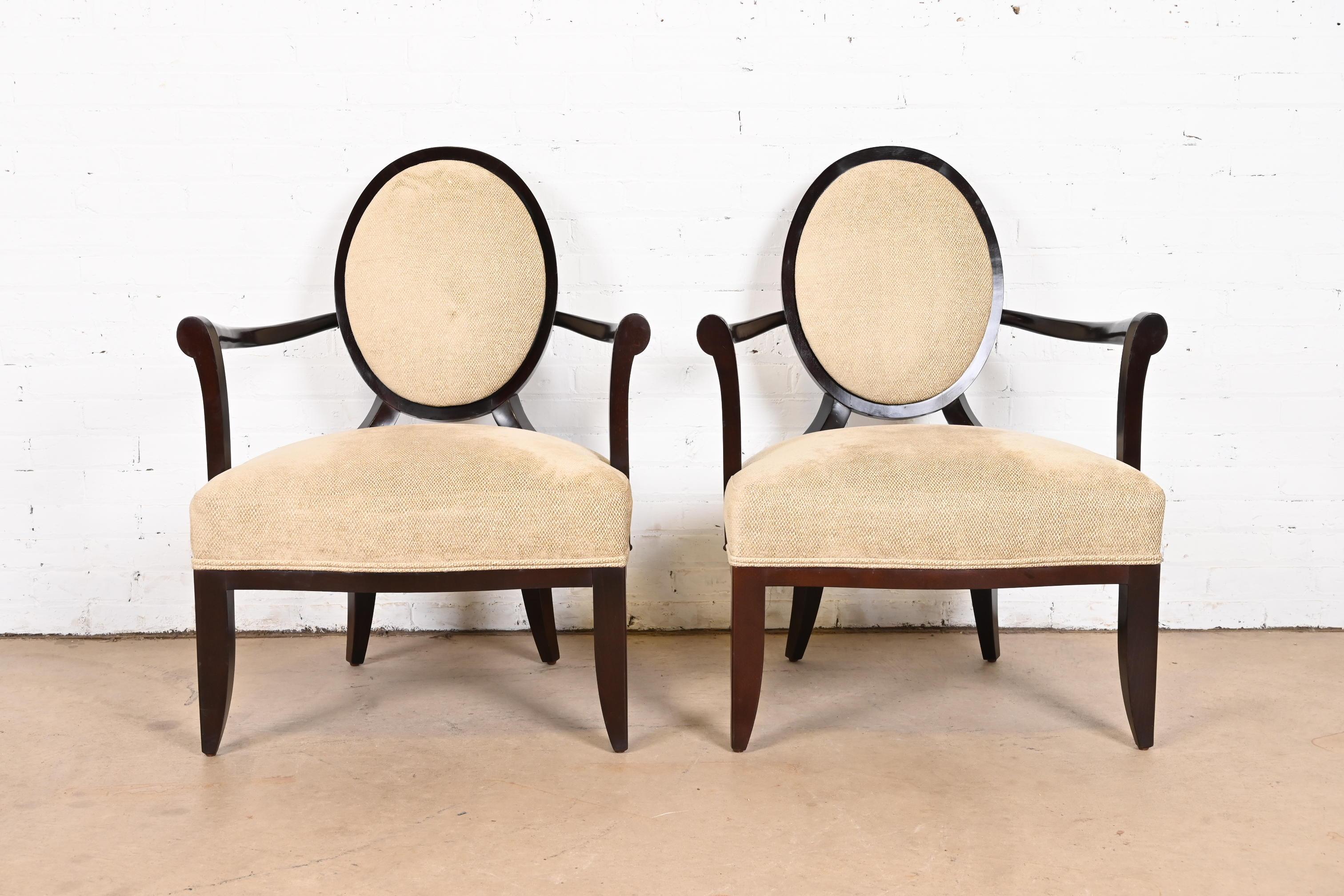 Modern Barbara Barry for Baker Furniture Contemporary Oval X-Back Lounge Chairs, Pair