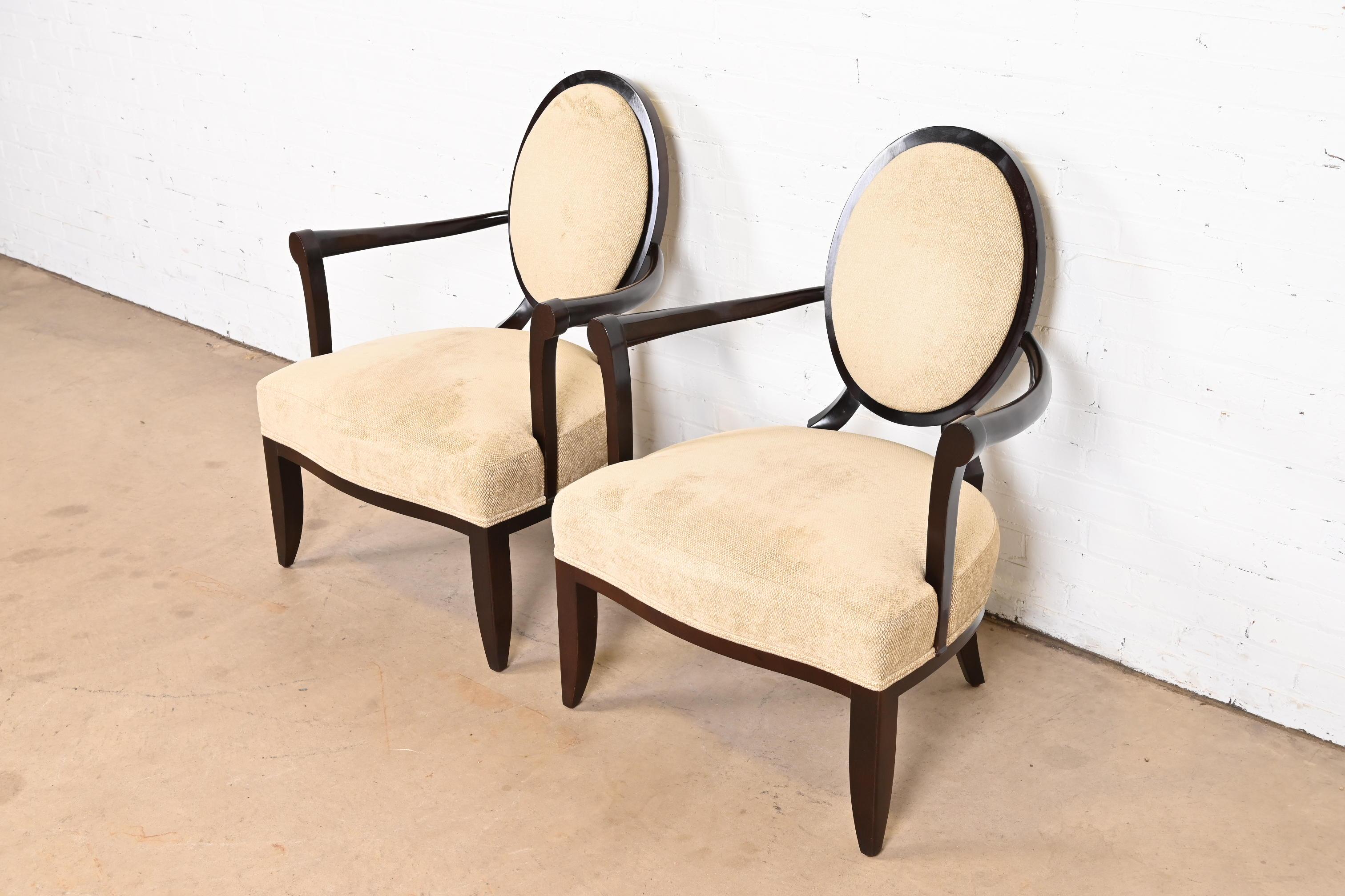 Barbara Barry for Baker Furniture Contemporary Oval X-Back Lounge Chairs, Pair In Good Condition In South Bend, IN