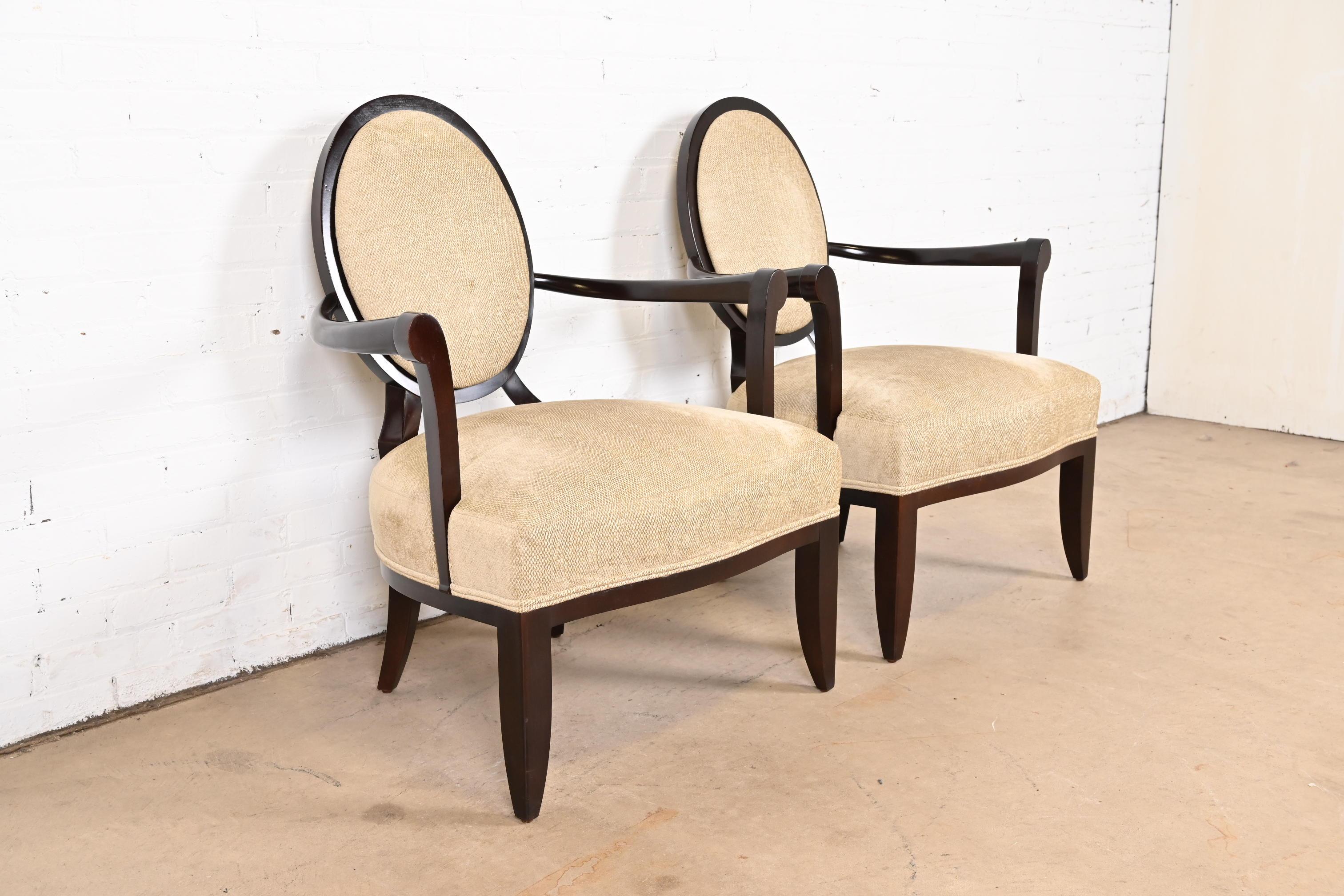20th Century Barbara Barry for Baker Furniture Contemporary Oval X-Back Lounge Chairs, Pair