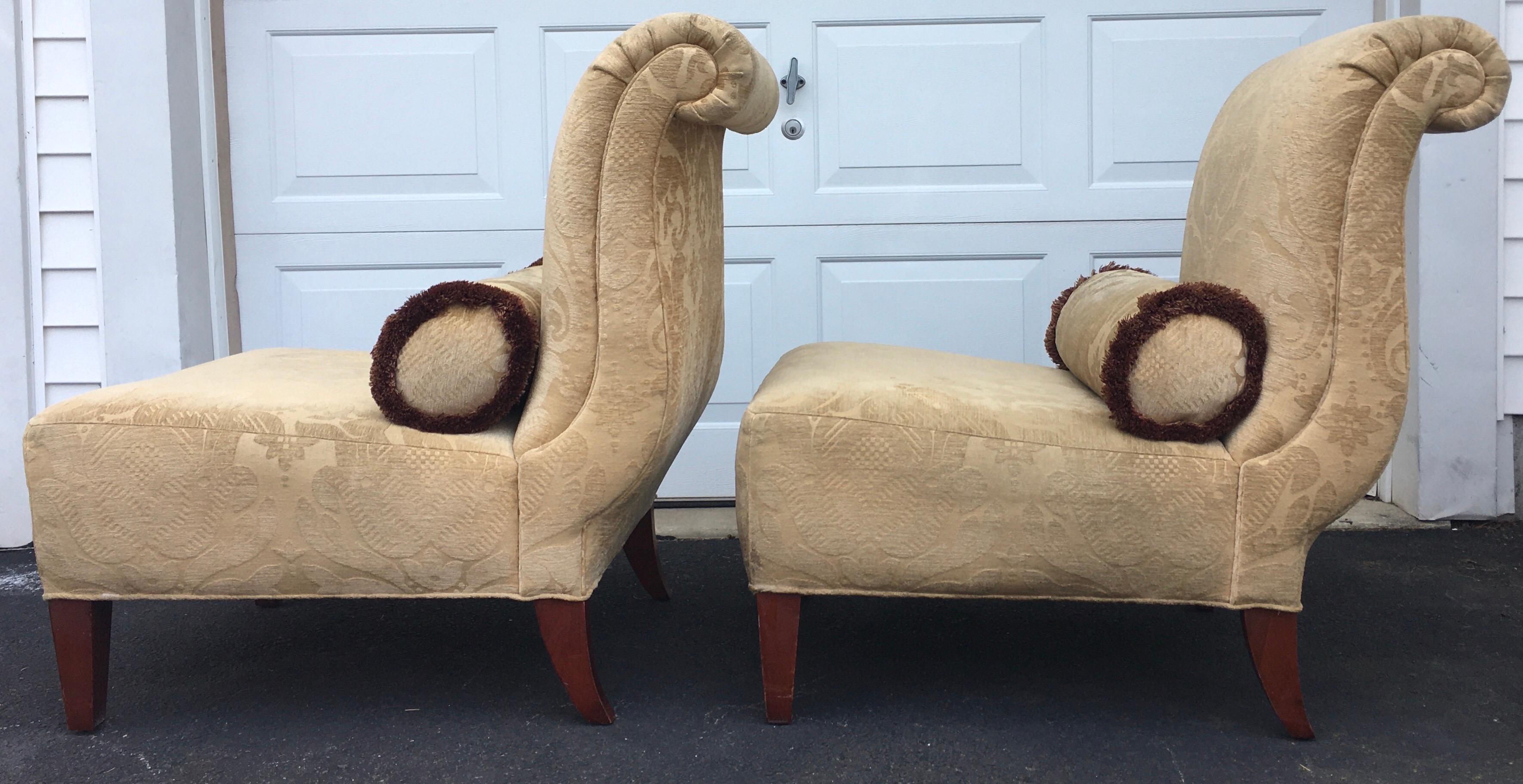 Barbara Barry for Baker Furniture Damask Slipper Chairs, Pair In Good Condition In Lambertville, NJ