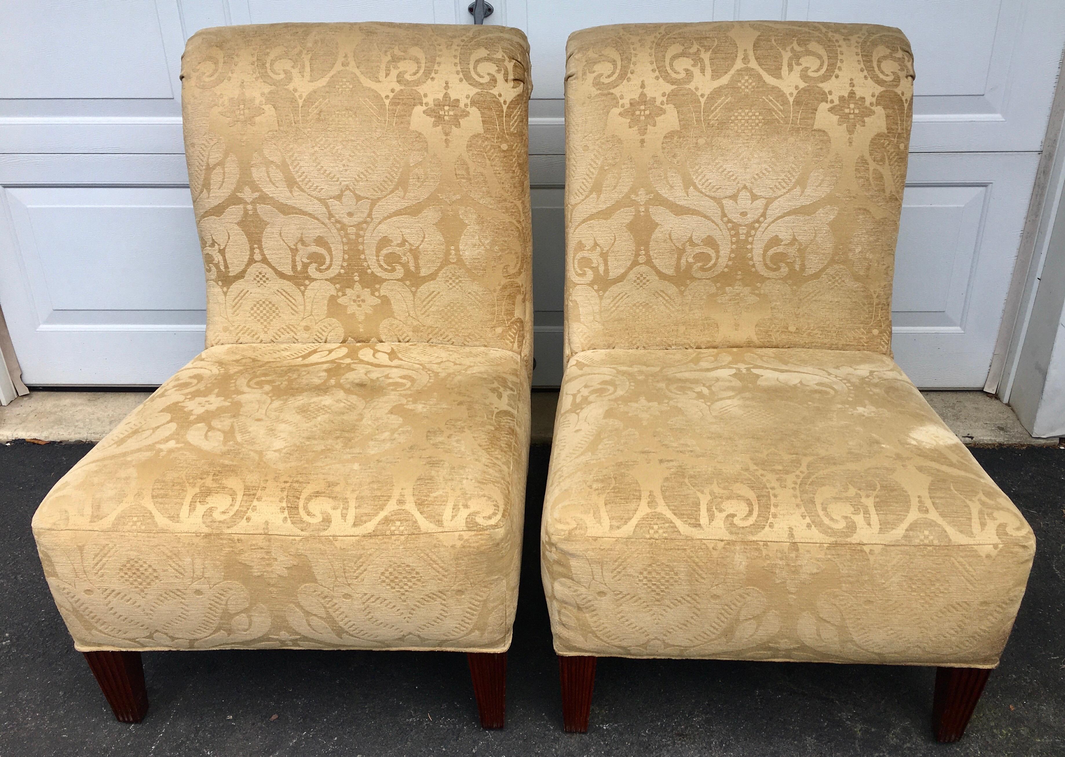 Barbara Barry for Baker Furniture Damask Slipper Chairs, Pair 1