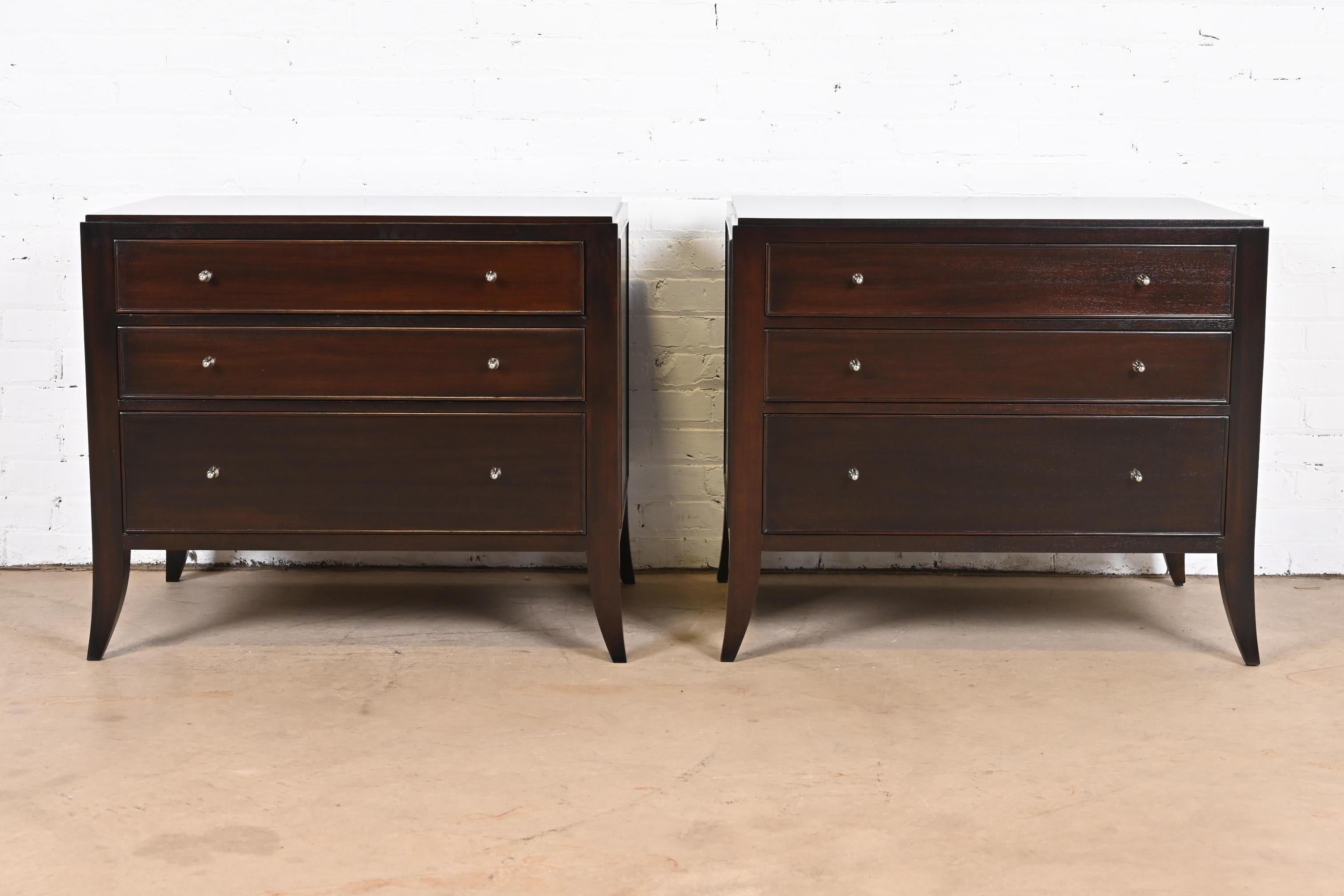 Modern Barbara Barry for Baker Furniture Dark Mahogany Bedside Chests, Newly Refinished