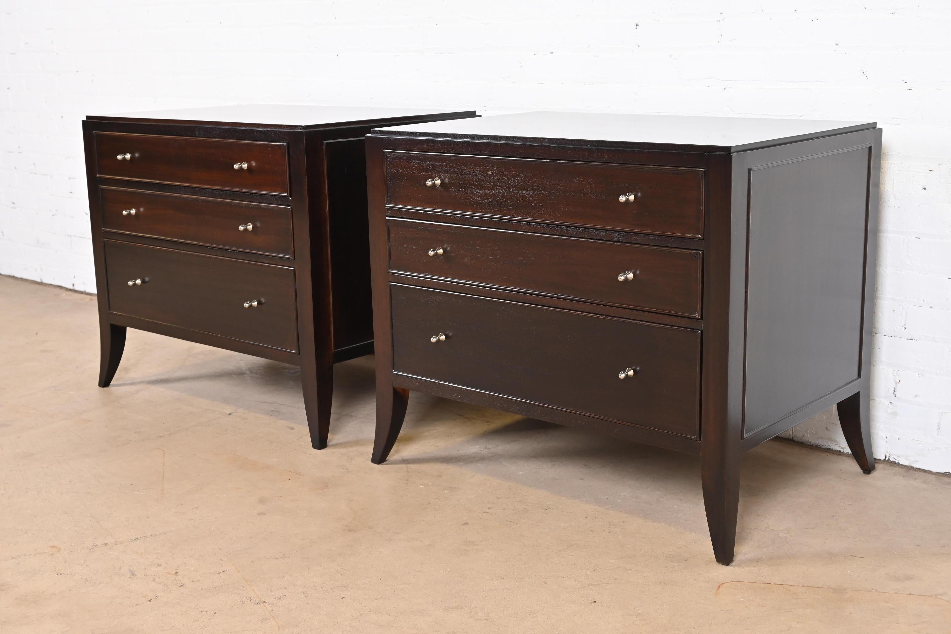 Barbara Barry for Baker Furniture Dark Mahogany Bedside Chests, Newly Refinished In Good Condition In South Bend, IN