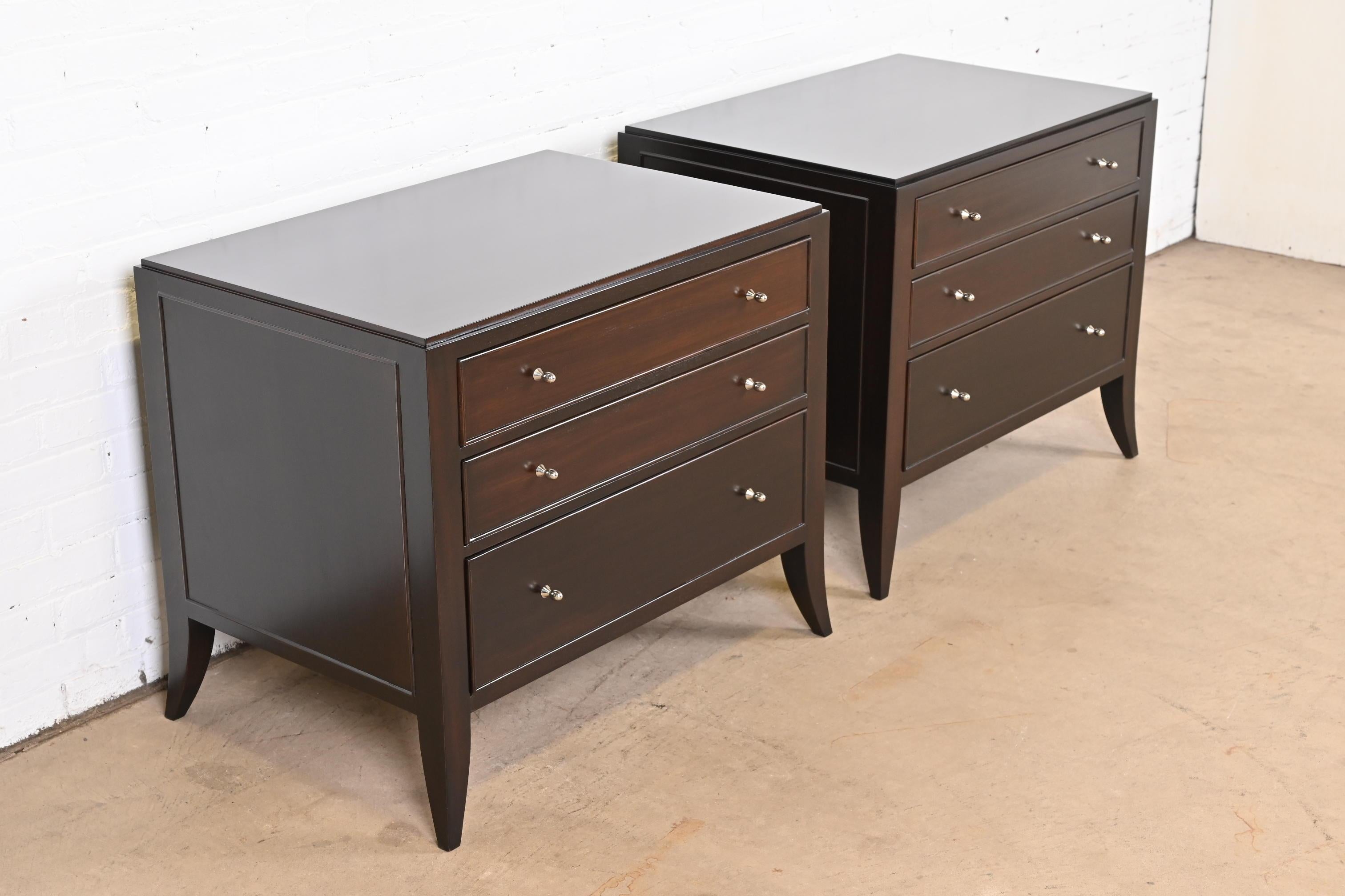 20th Century Barbara Barry for Baker Furniture Dark Mahogany Bedside Chests, Newly Refinished