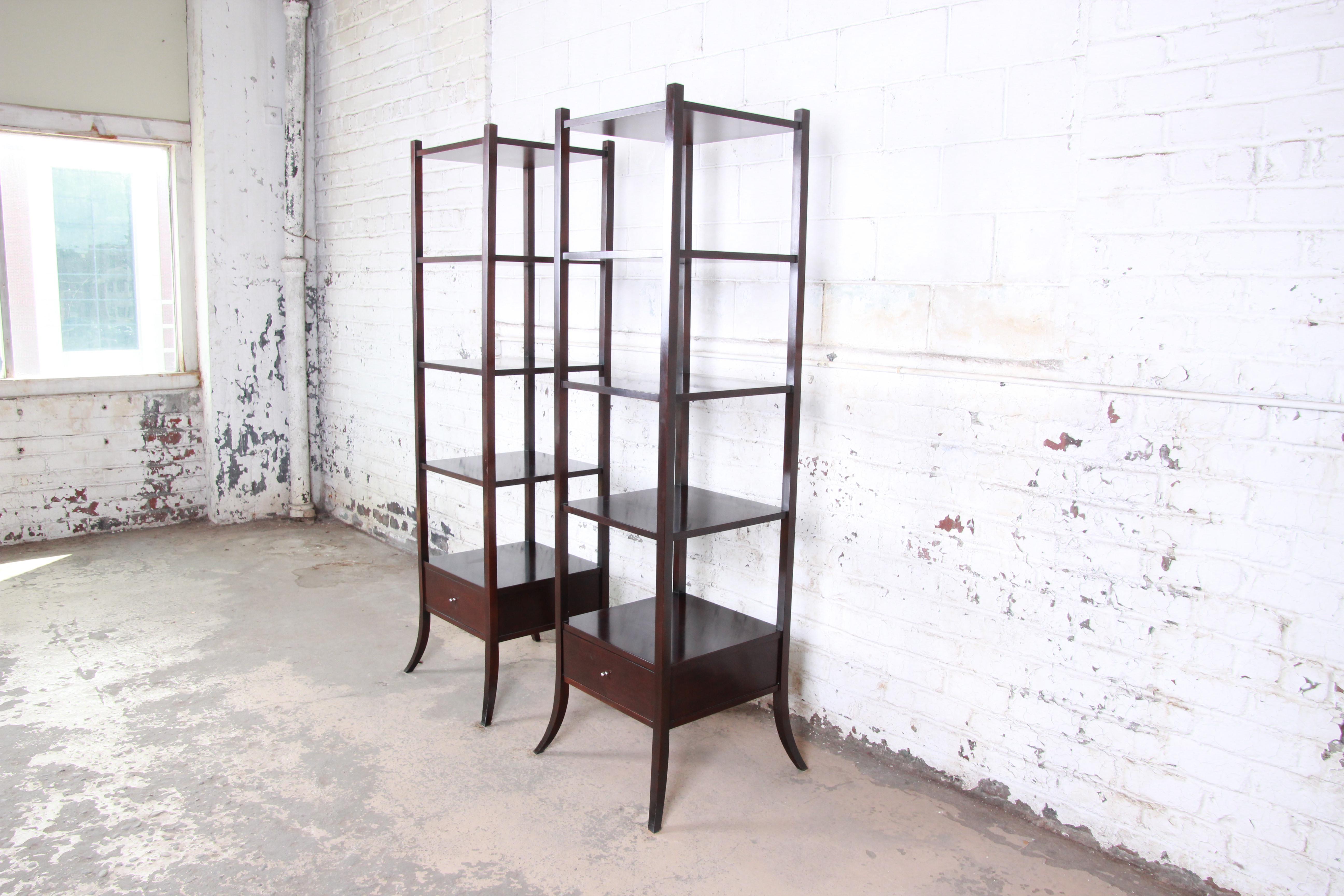 Modern Barbara Barry for Baker Furniture Dark Mahogany Étagères, Pair