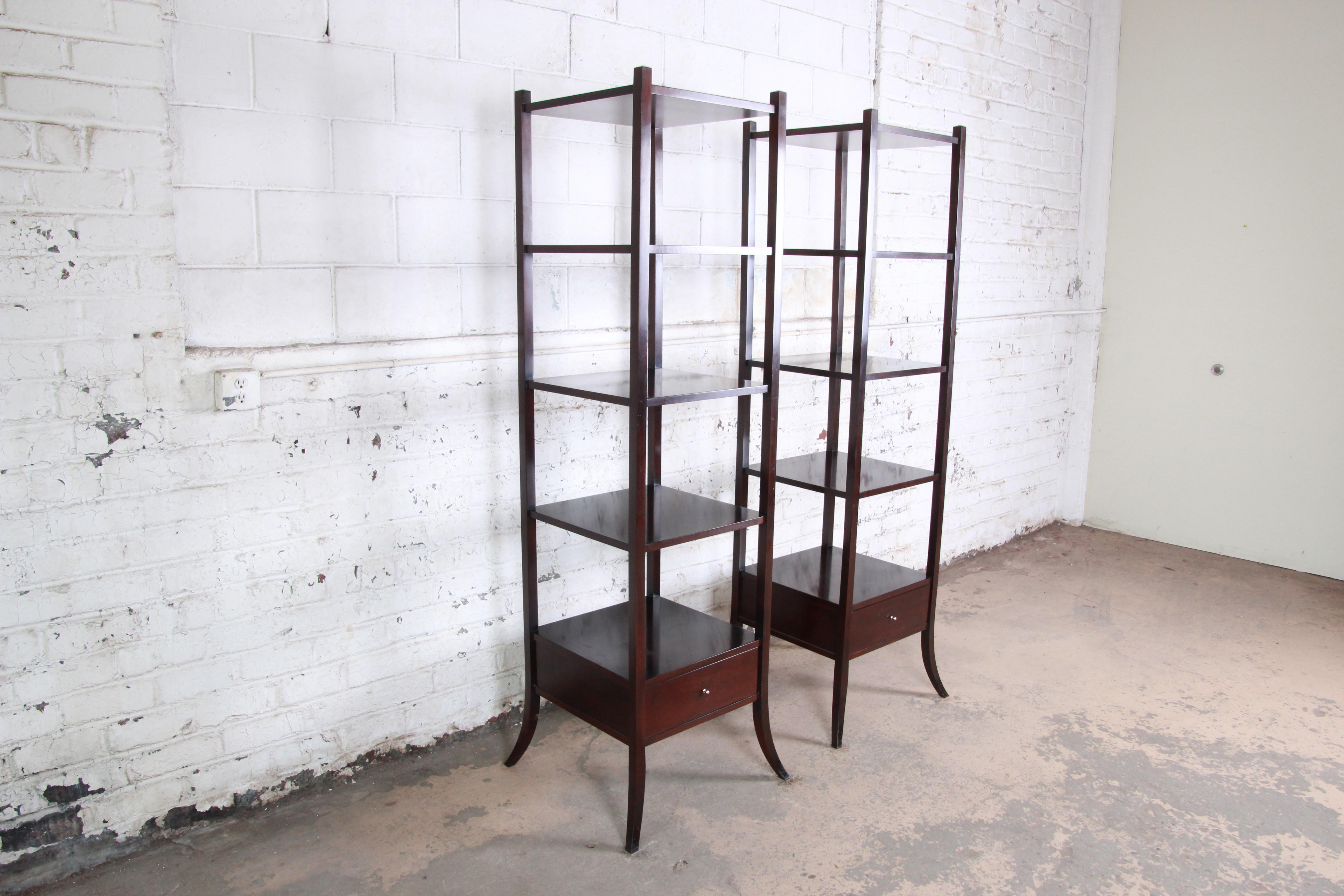 American Barbara Barry for Baker Furniture Dark Mahogany Étagères, Pair