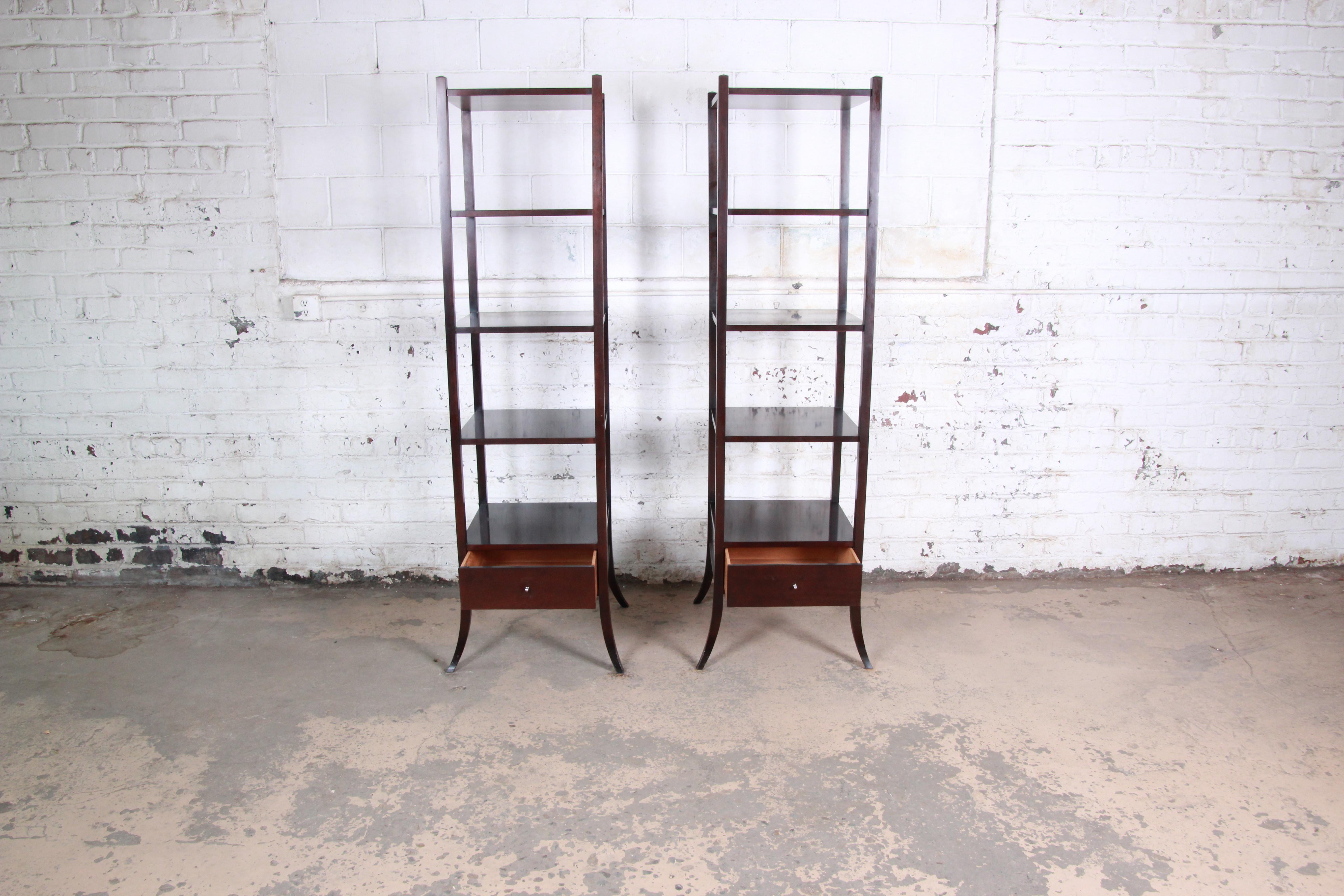 Barbara Barry for Baker Furniture Dark Mahogany Étagères, Pair In Good Condition In South Bend, IN