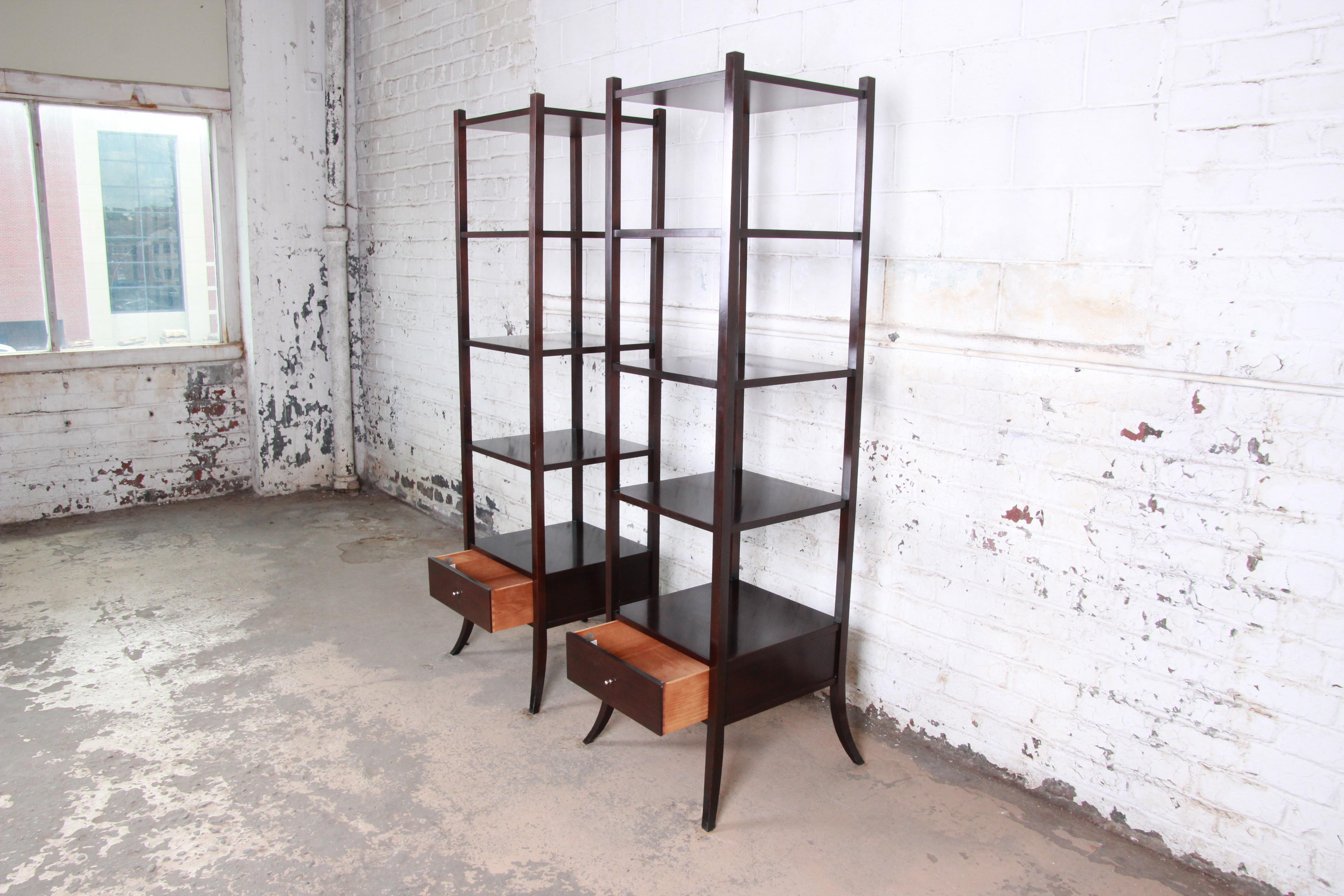 Late 20th Century Barbara Barry for Baker Furniture Dark Mahogany Étagères, Pair