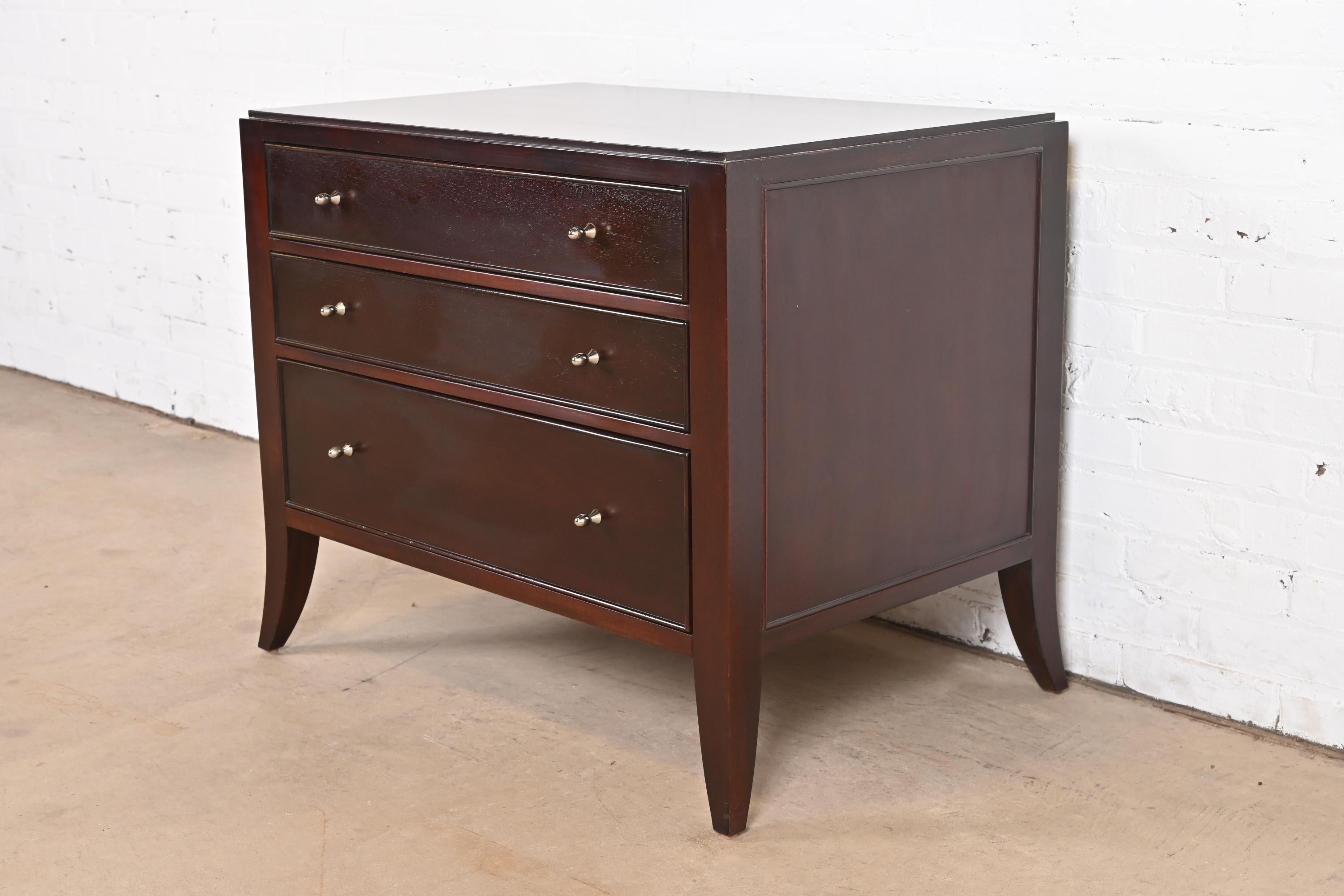 Modern Barbara Barry for Baker Furniture Dark Mahogany Three-Drawer Bedside Chest For Sale
