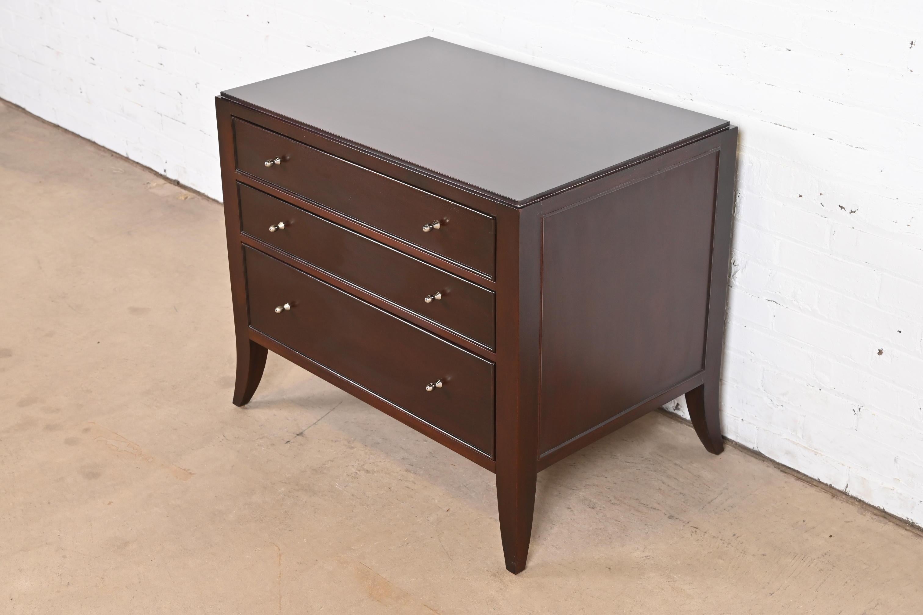 American Barbara Barry for Baker Furniture Dark Mahogany Three-Drawer Bedside Chest For Sale