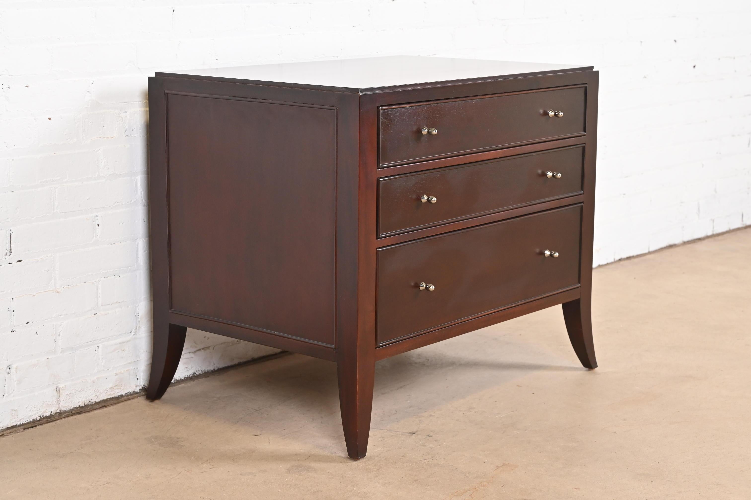 Barbara Barry for Baker Furniture Dark Mahogany Three-Drawer Bedside Chest In Good Condition For Sale In South Bend, IN