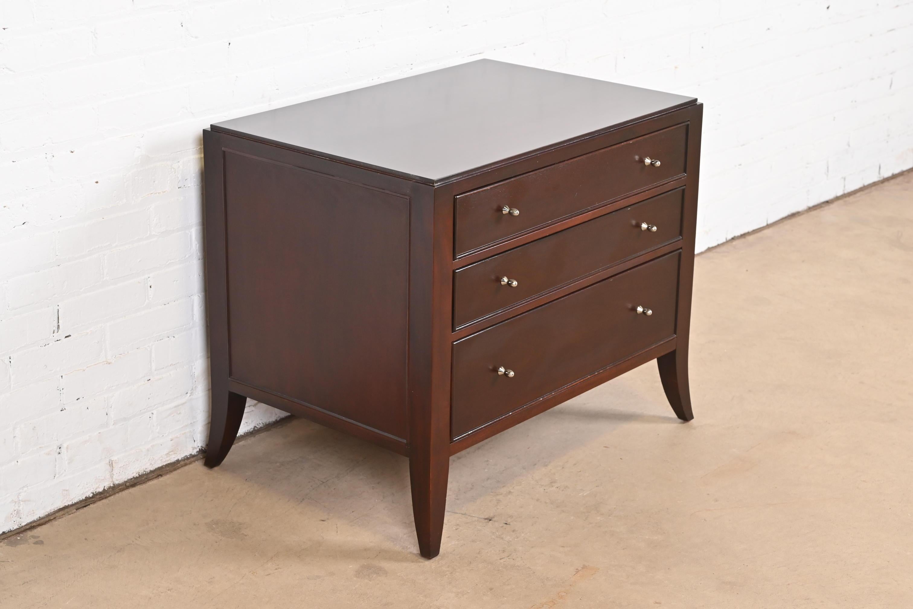 20th Century Barbara Barry for Baker Furniture Dark Mahogany Three-Drawer Bedside Chest For Sale