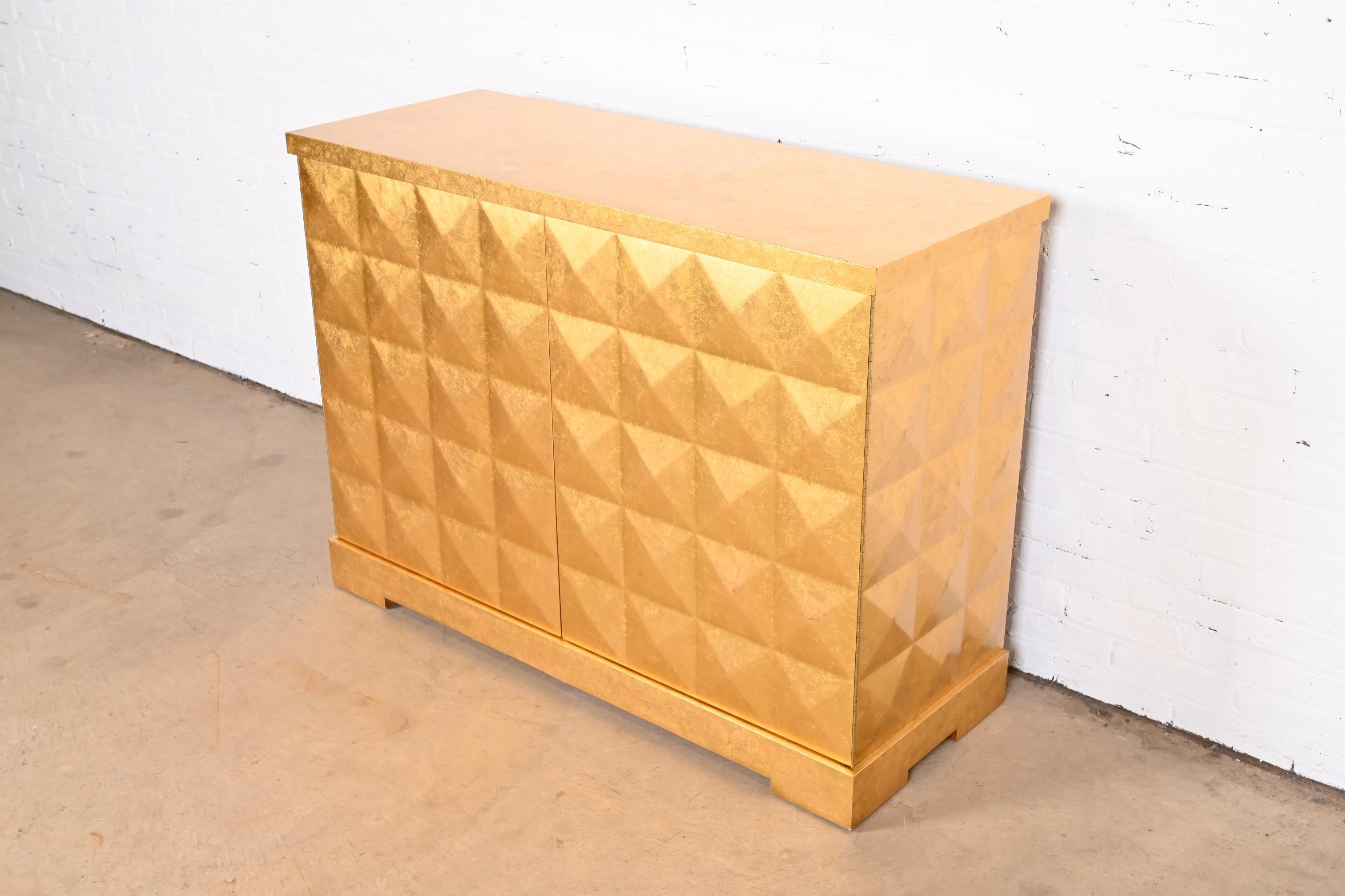 Modern Barbara Barry for Baker Furniture Diamond Gold Leaf Cabinet