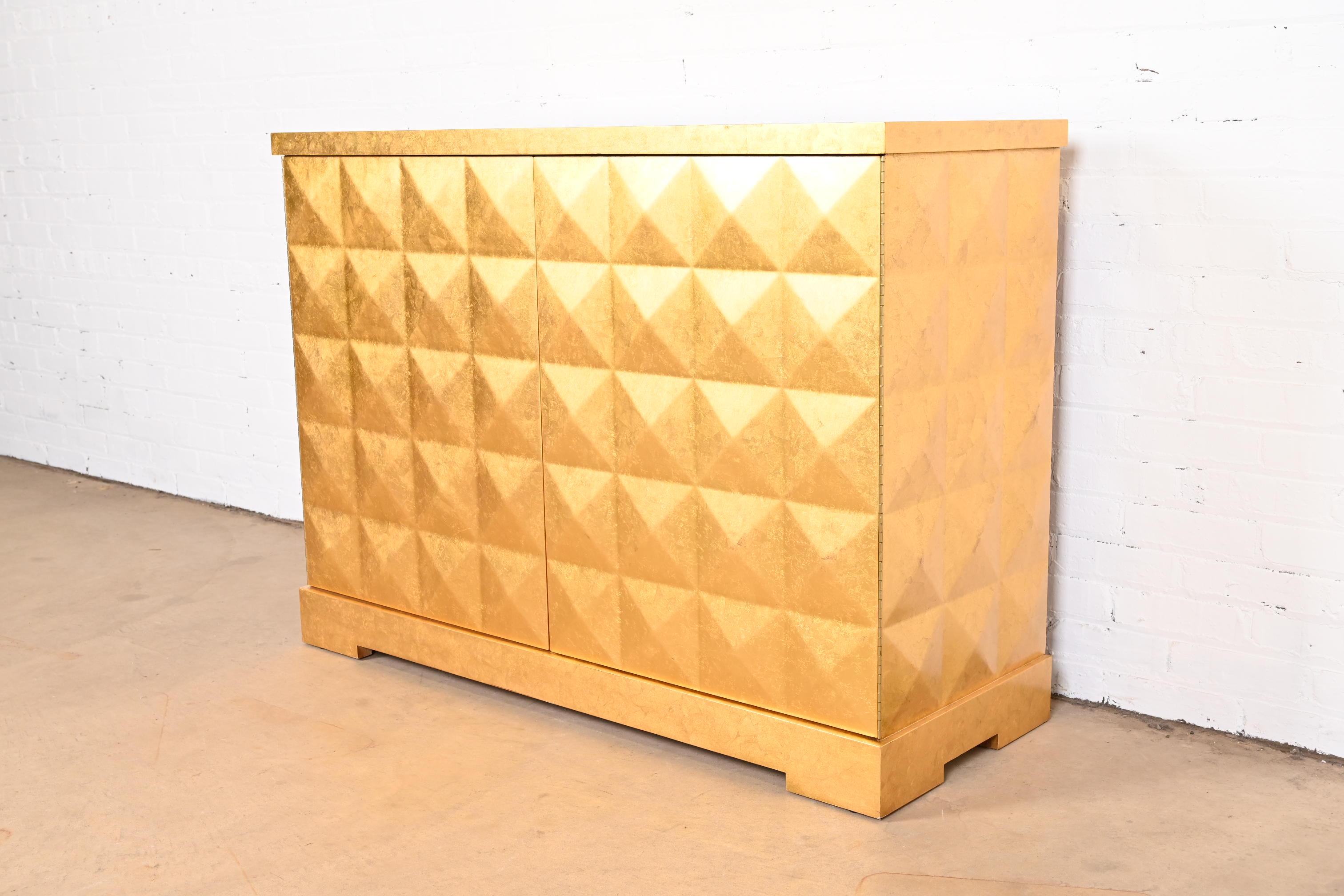 American Barbara Barry for Baker Furniture Diamond Gold Leaf Cabinet