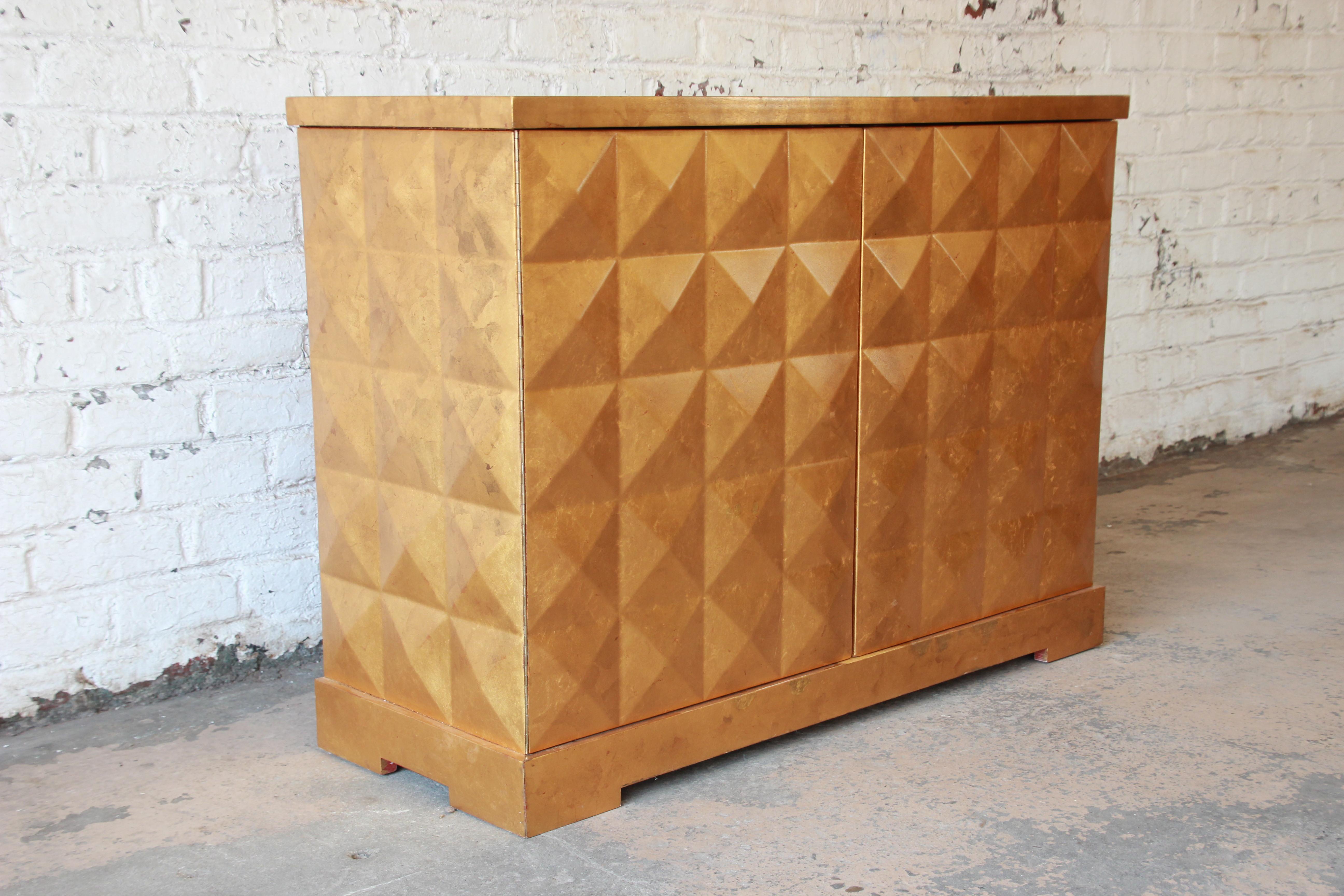 Late 20th Century Barbara Barry for Baker Furniture Diamond Gold Leaf Cabinet or Credenza