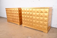 Barbara Barry for Baker Furniture Diamond Gold Leaf Cabinets, Pair