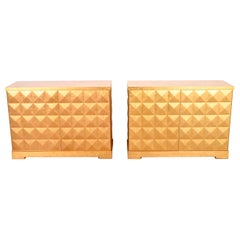 Barbara Barry for Baker Furniture Diamond Gold Leaf Cabinets, Pair