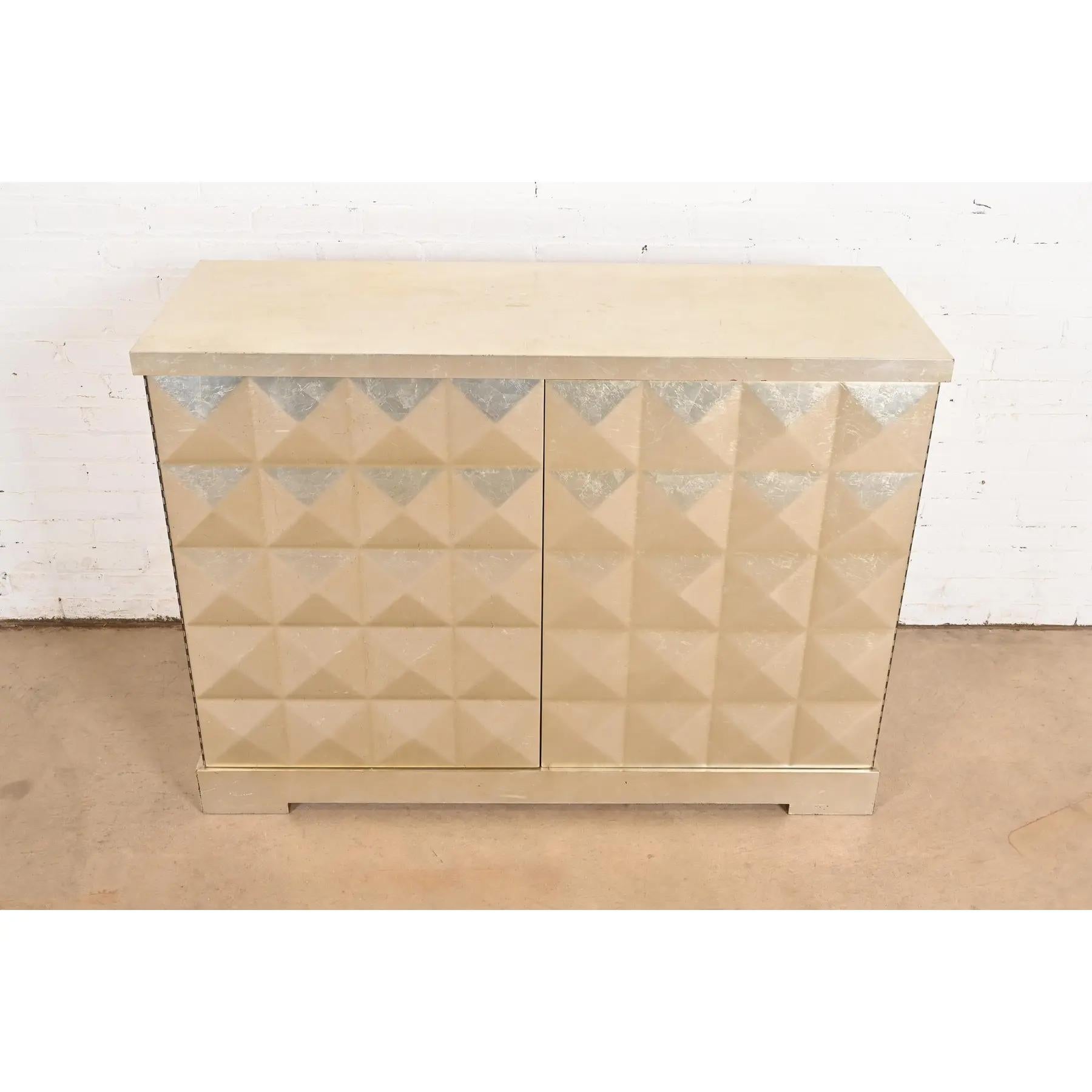 American Barbara Barry for Baker Furniture Diamond Silver Leaf Cabinet or Credenza For Sale