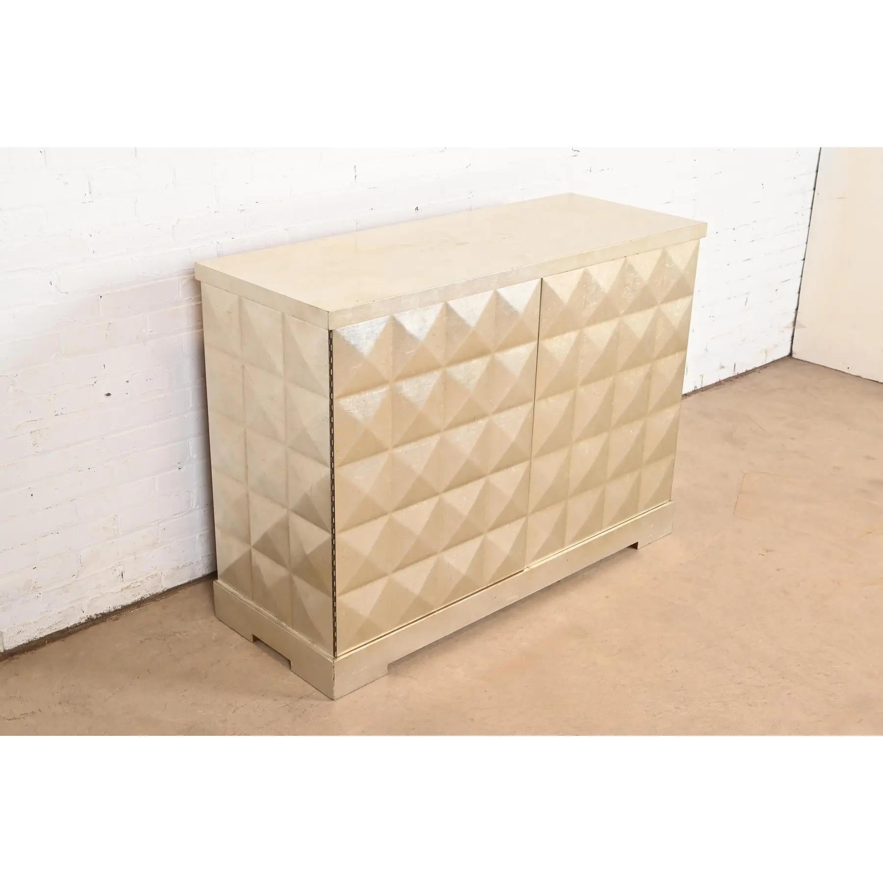 Barbara Barry for Baker Furniture Diamond Silver Leaf Cabinet or Credenza In Good Condition For Sale In South Bend, IN