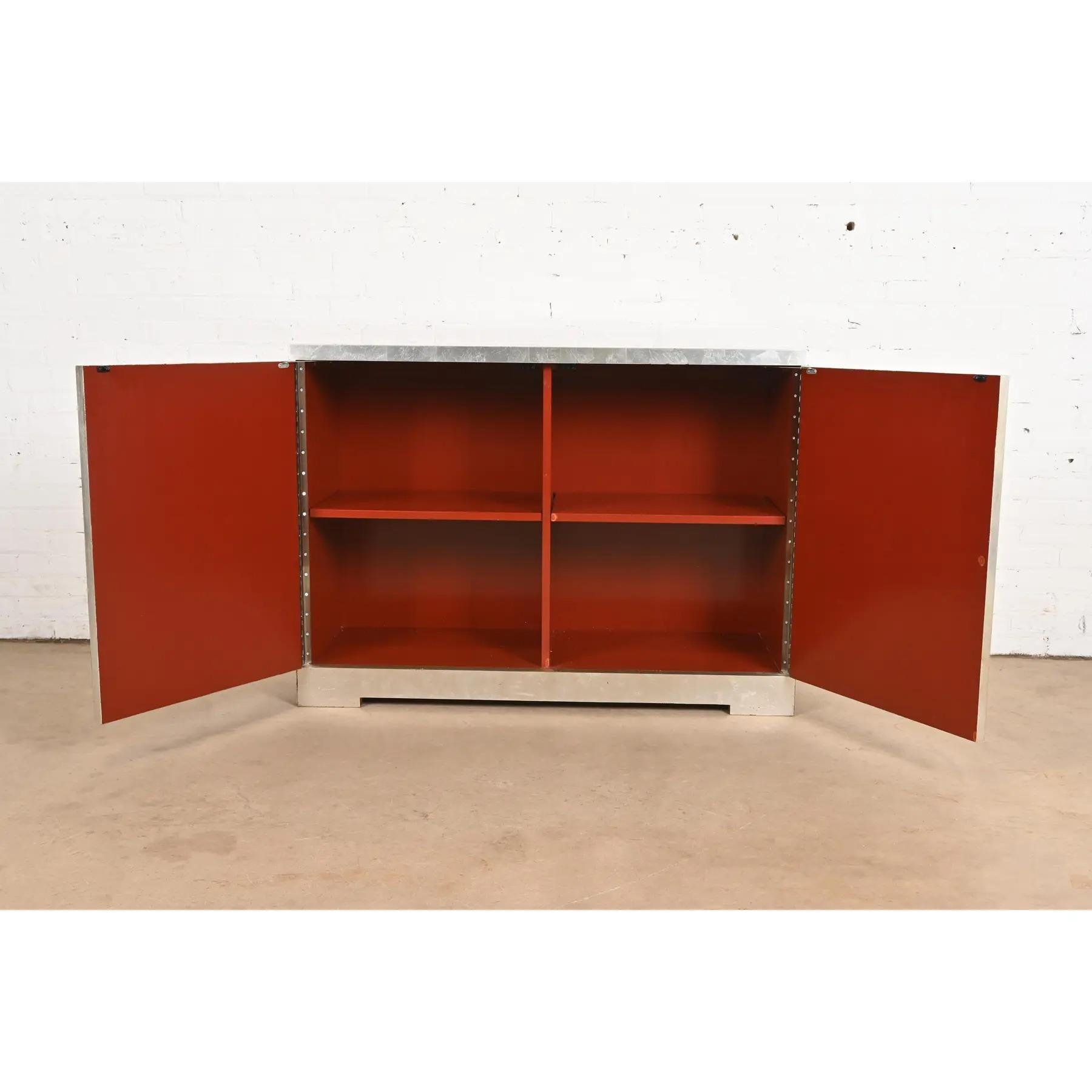 Late 20th Century Barbara Barry for Baker Furniture Diamond Silver Leaf Cabinet or Credenza For Sale
